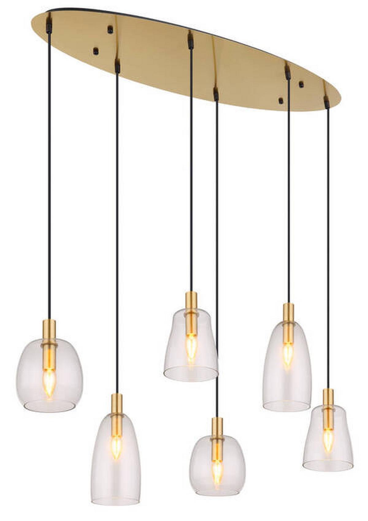 Hängeleuchte 15789-6hm - Klar/Messingfarben, KONVENTIONELL, Glas/Metall (97/32,5/130cm) - Globo