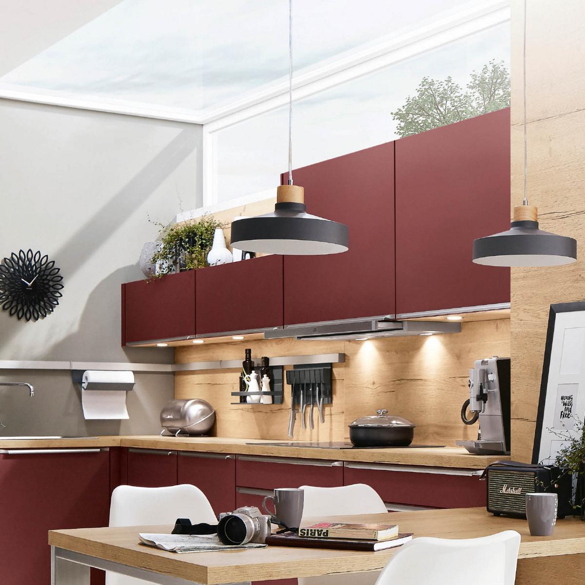 Eckküche Eastbourne ohne Geräte 337x286 cm Rot - Schieferfarben/Anthrazit, MODERN, Holzwerkstoff/Kunststoff (337/286cm) - Vertico