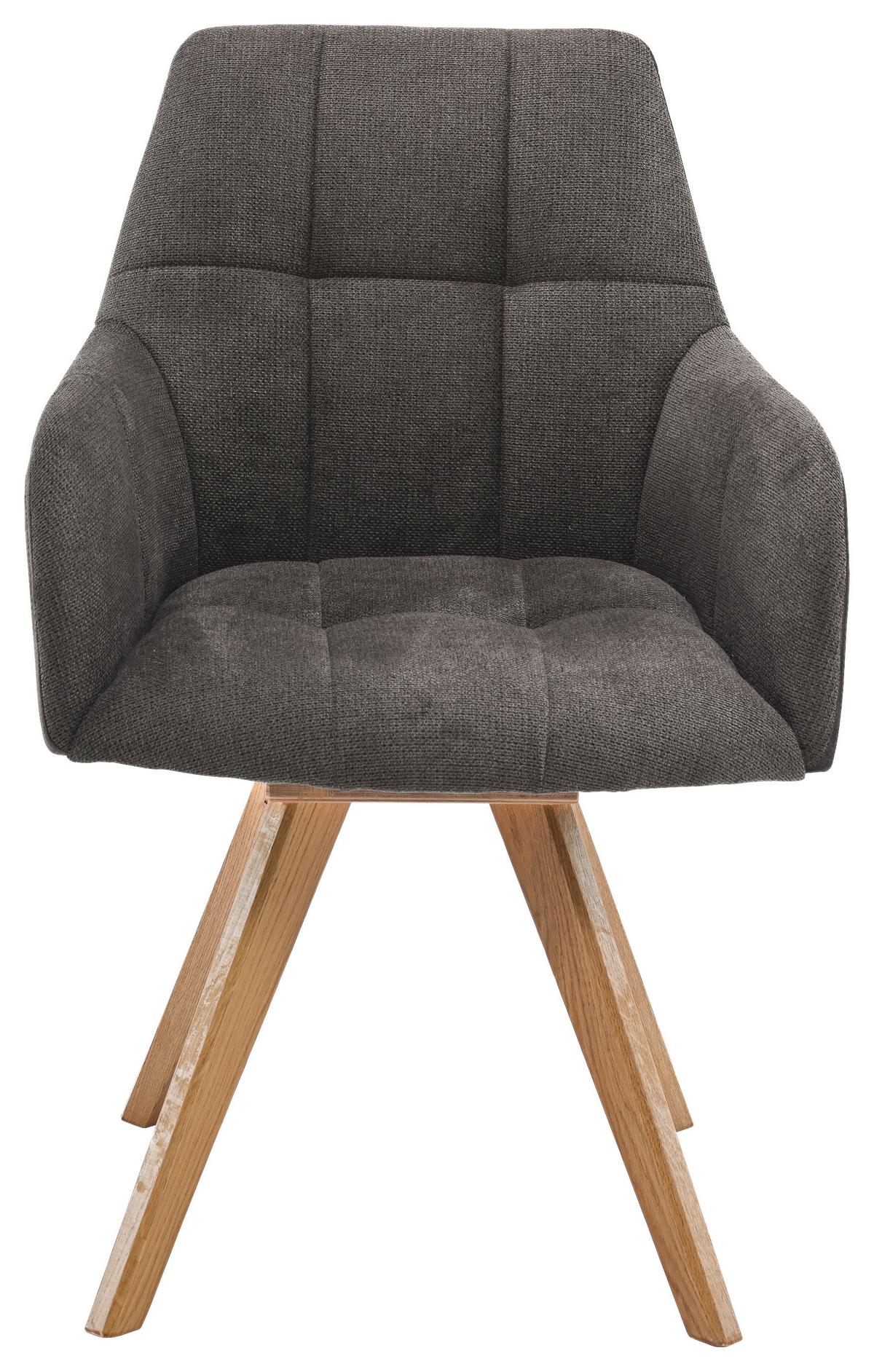 Armlehnstuhl Elke Braun Eiche Massiv, Drehbar, B: 61cm - Naturfarben/Braun, KONVENTIONELL, Holz/Textil (61/88/66,5cm)