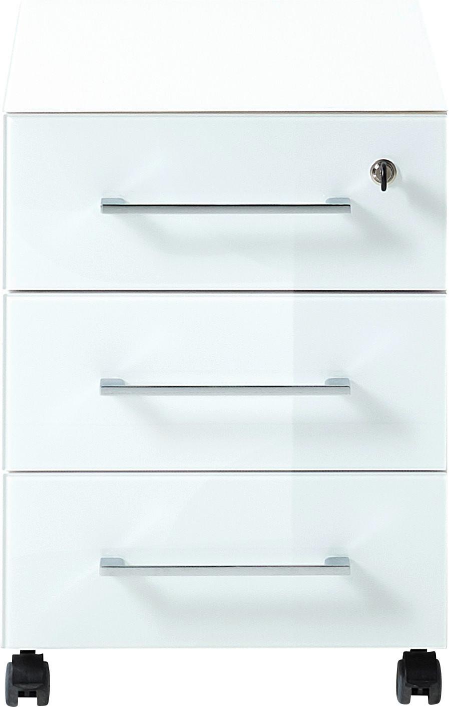 Rollcontainer Gw-Monteria Weiß - Weiß, MODERN, Glas/Holzwerkstoff (40/55/50cm) - Germania