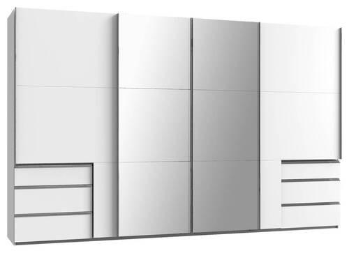 Schwebetürenschrank Mit Spiegel + Laden 350cm Level 36a, Weiß - Silberfarben/Weiß, Basics, Holzwerkstoff (350/216/65cm) - MID.YOU