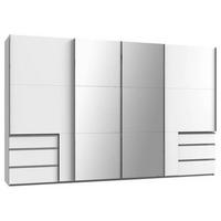 Schwebetürenschrank Mit Spiegel + Laden 350cm Level 36a, Weiß - Silberfarben/Weiß, Basics, Holzwerkstoff (350/216/65cm) - MID.YOU