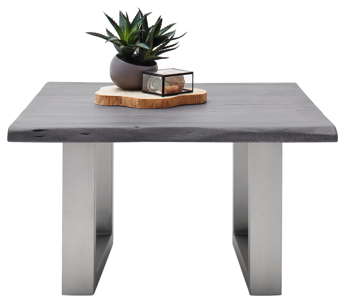 Couchtisch Holz mit Massiver Tischplatte Cartagena, Akazie - Edelstahlfarben/Grau, MODERN, Holz/Metall (75/45/75cm)