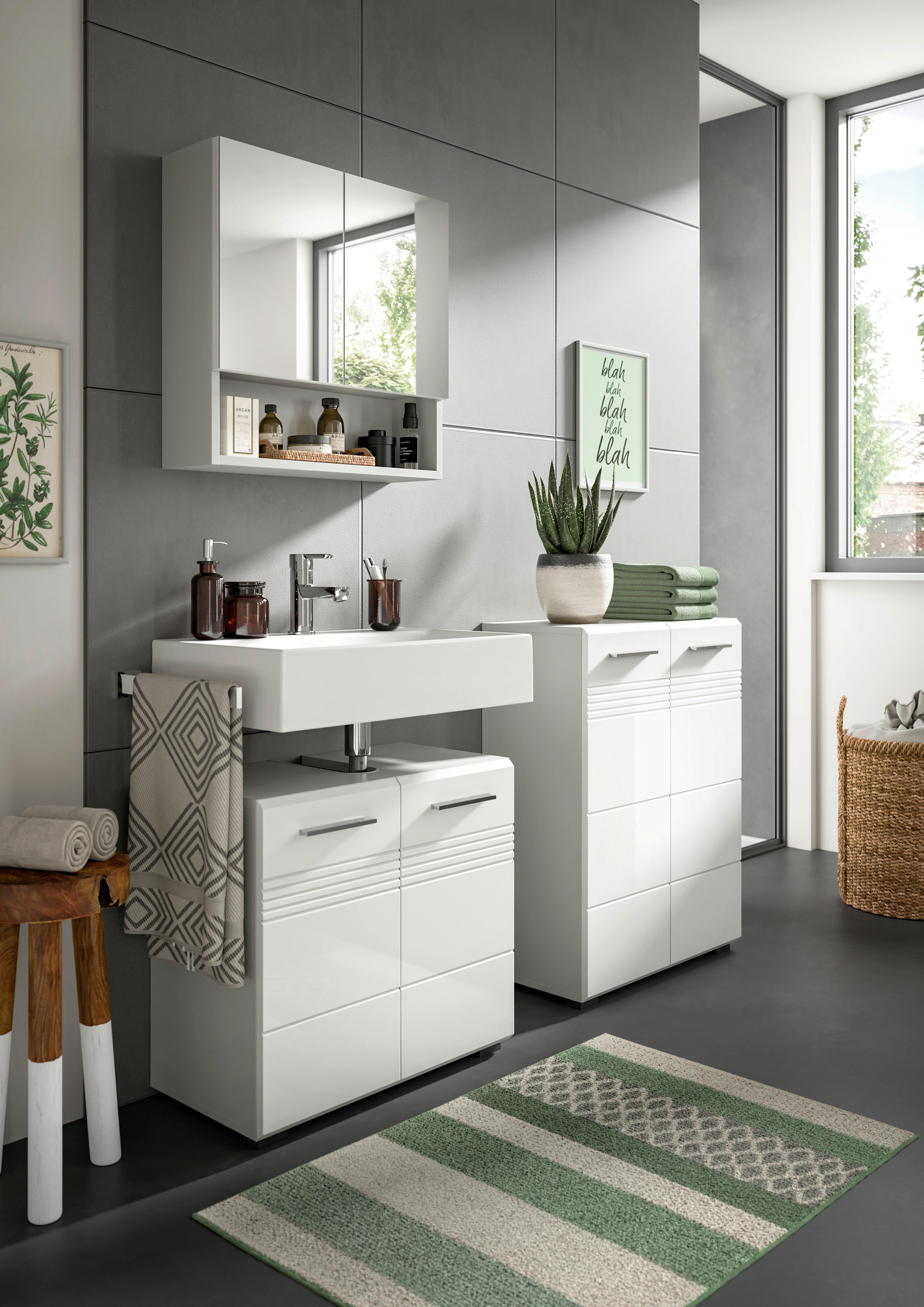 Badezimmer Copa Grau Weiß Hg B: 140 cm - Weiß Hochglanz/Schwarz, MODERN, Holzwerkstoff (140cm) - MID.YOU