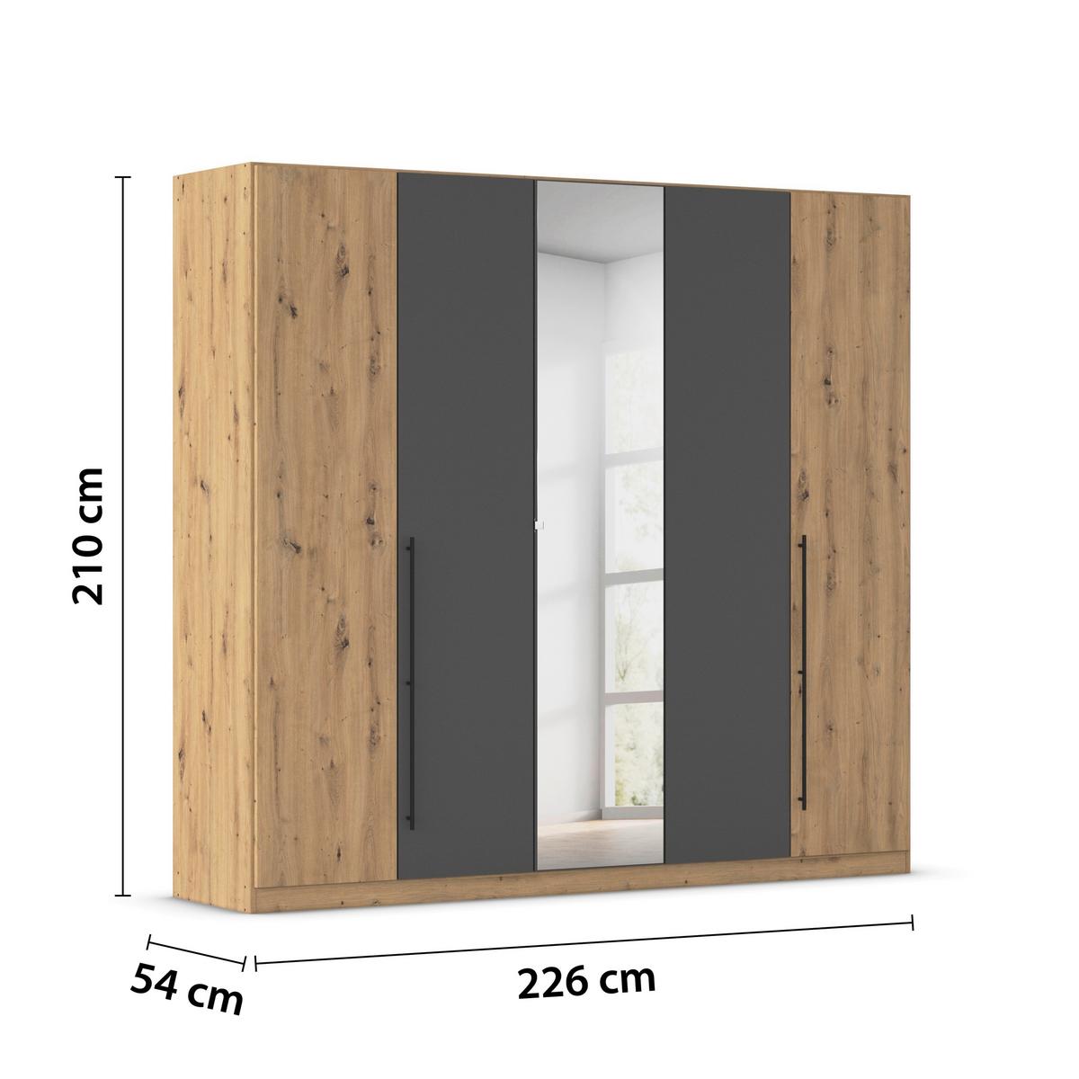 Kleiderschrank Safari mit Spiegel B: 226 cm - Eiche Artisan/Grau, KONVENTIONELL, Holzwerkstoff (226/210/54cm)