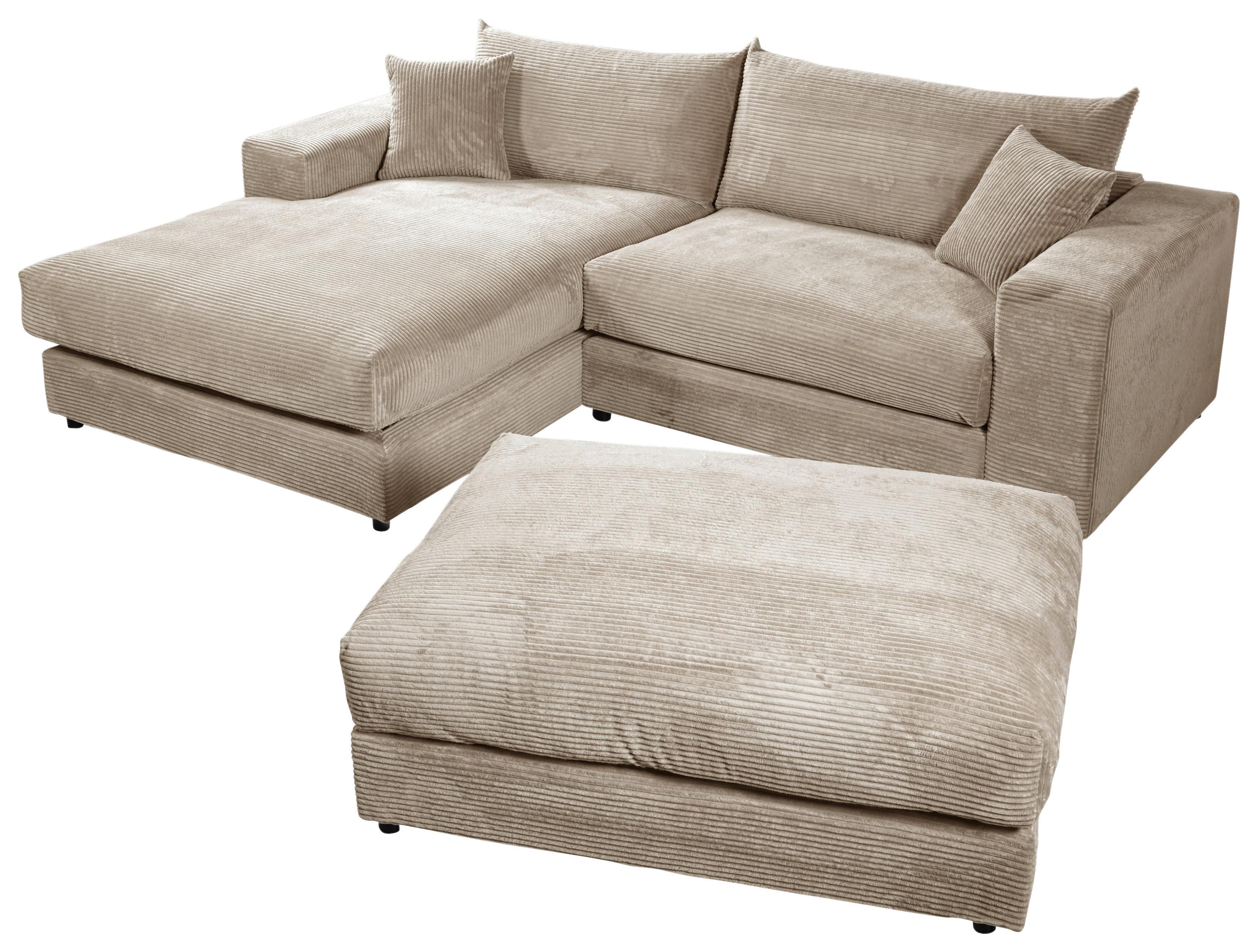 Ecksofa Funny S Links mit Hocker, Hellbraun, B: 265 cm - Hellbraun/Schwarz, Basics, Textil (180/265cm) - Livetastic
