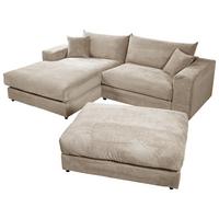 Ecksofa Funny S Links mit Hocker, Hellbraun, B: 265 cm - Hellbraun/Schwarz, Basics, Textil (180/265cm) - Livetastic