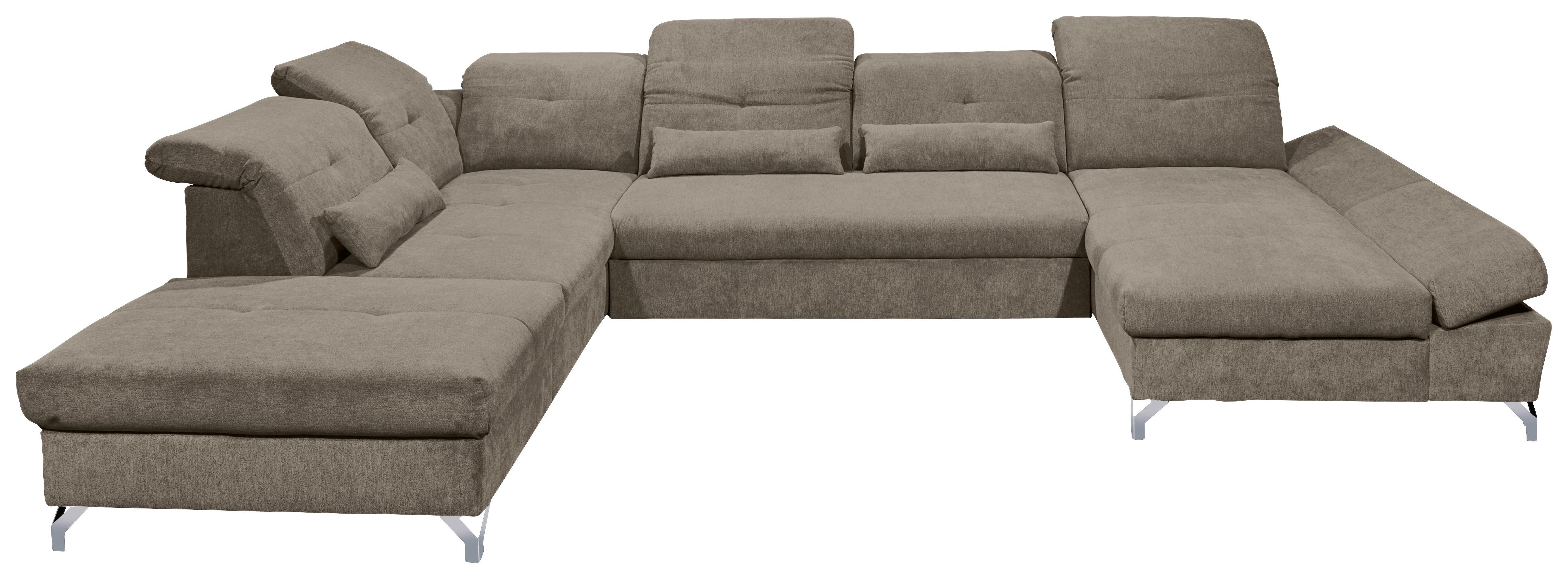 Ecksofa Melfi Graubraun U: 245 Cm - Graubraun/Silberfarben, MODERN, Textil (245/350/168cm) - MID.YOU