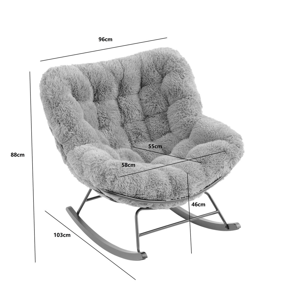 Houpací křeslo CLOUD, tmavě hnědá umělá kožešina - tmavě hnědá/černá, Moderní, kov/dřevo (96/88/103cm) - Mömax