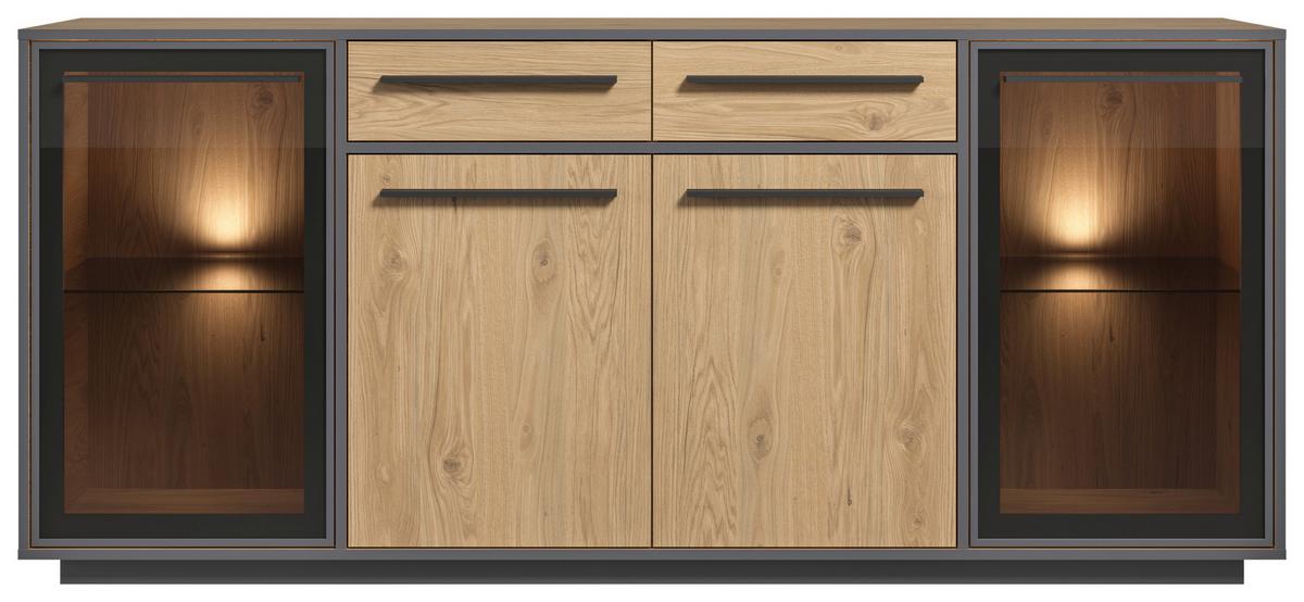 Sideboard Nadiro B: 187 cm Wildeiche Dekor/Schwarz Matt - Eichefarben/Schwarz, Trend, Glas/Holzwerkstoff (187/83/40cm) - Livetastic