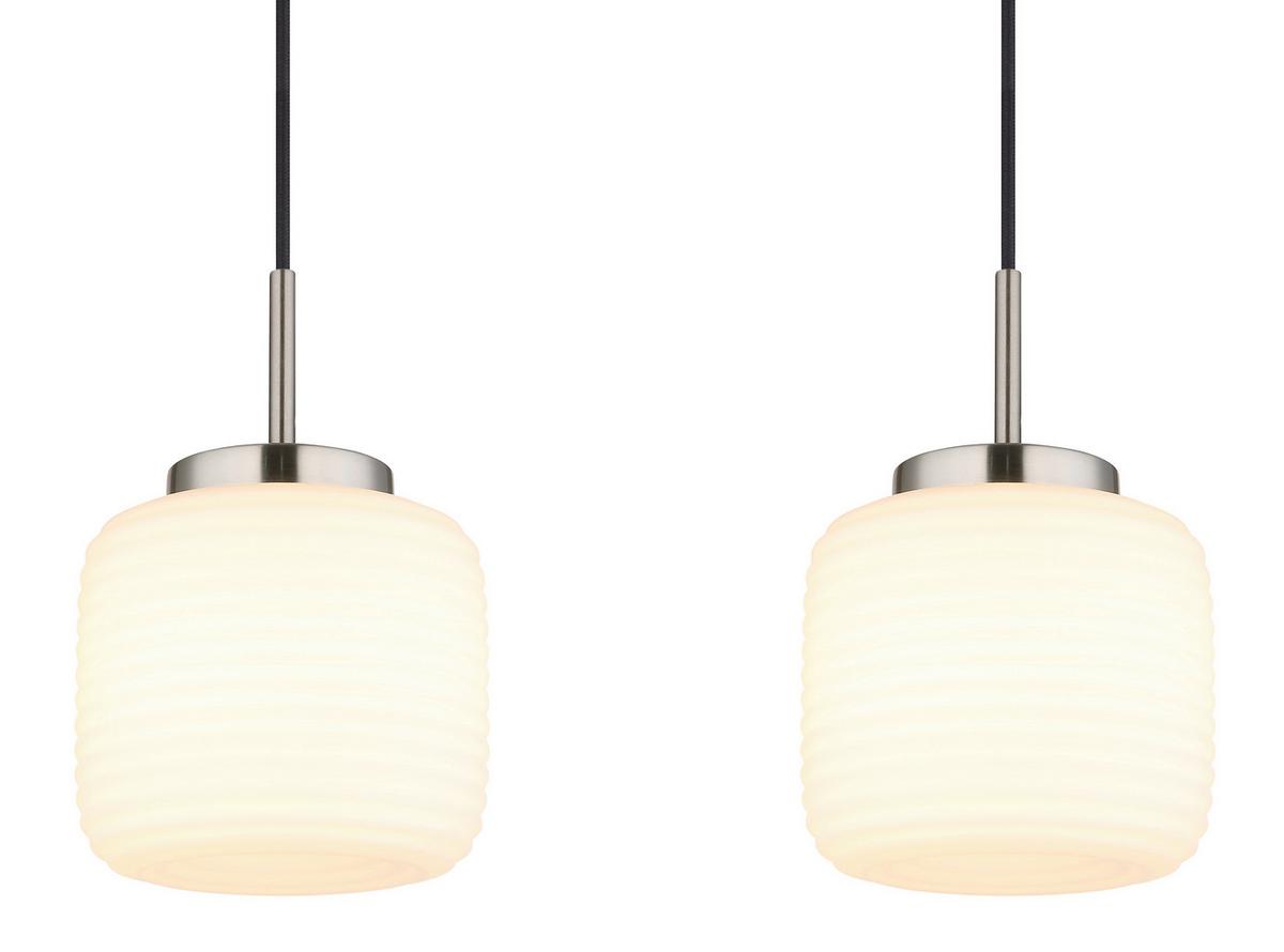 Hängeleuchte Kladora D: 24 cm Schwarz Weiß Nickelfarben - Schwarz/Weiß, KONVENTIONELL, Glas/Textil (24/130cm) - Globo