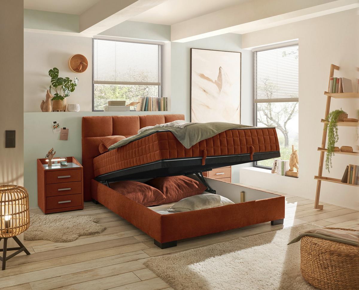 Boxbett Nagol A - Cognac/Schwarz, MODERN, Holzwerkstoff/Textil (120/200cm) - MID.YOU