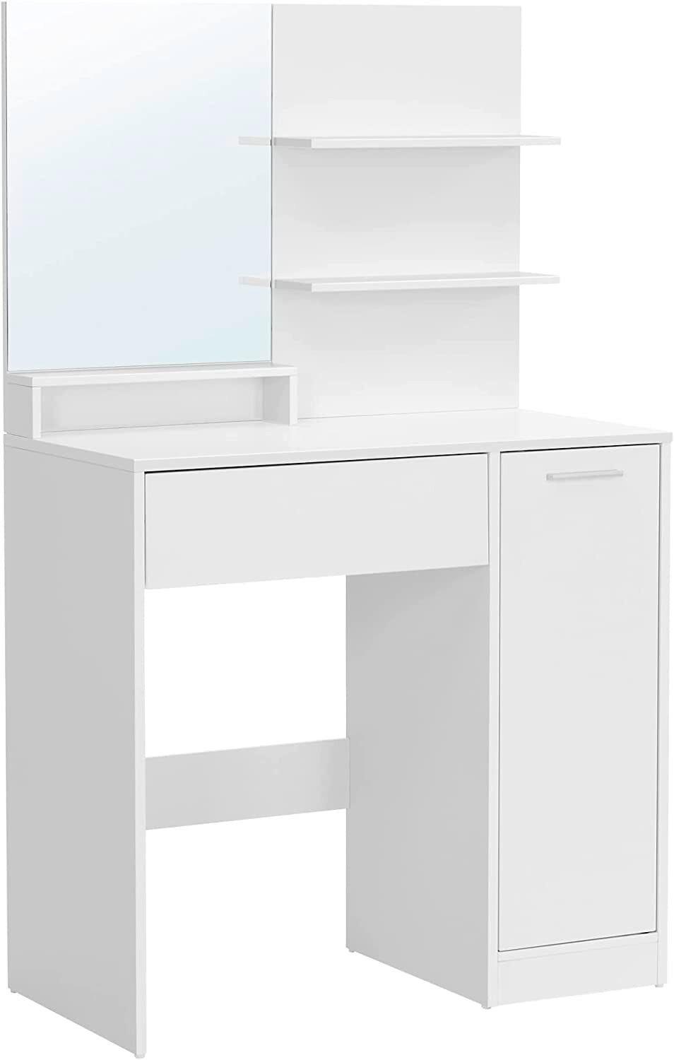 Schminktisch B: 40 cm Weiß - Weiß, Trend, Glas/Holzwerkstoff (80/40/132cm) - Boxxx