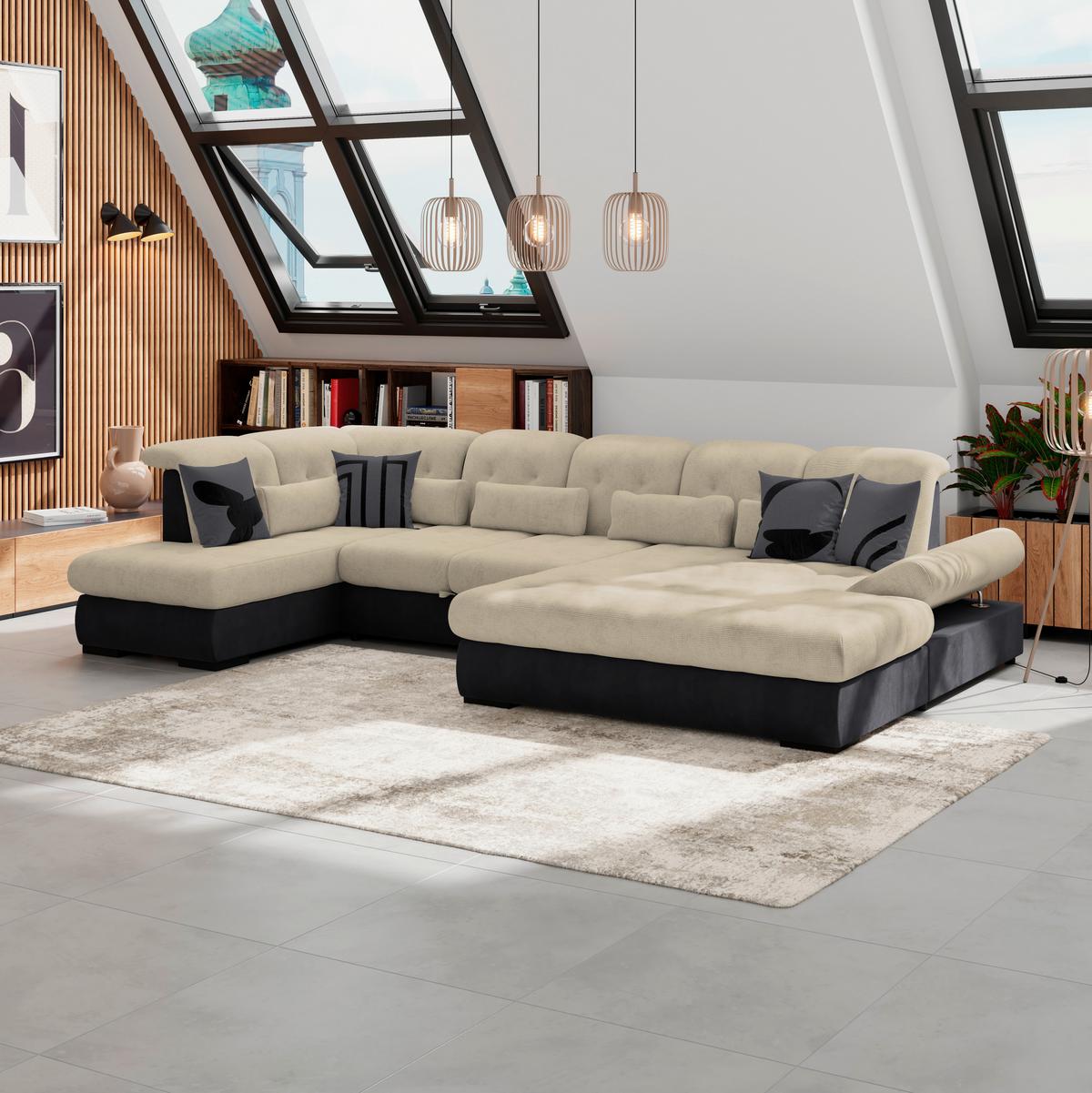 Wohnlandschaft Madera Cremefarben U: 212x358x190 Cm - Anthrazit/Creme, KONVENTIONELL, Kunststoff/Textil (212/358/190cm)