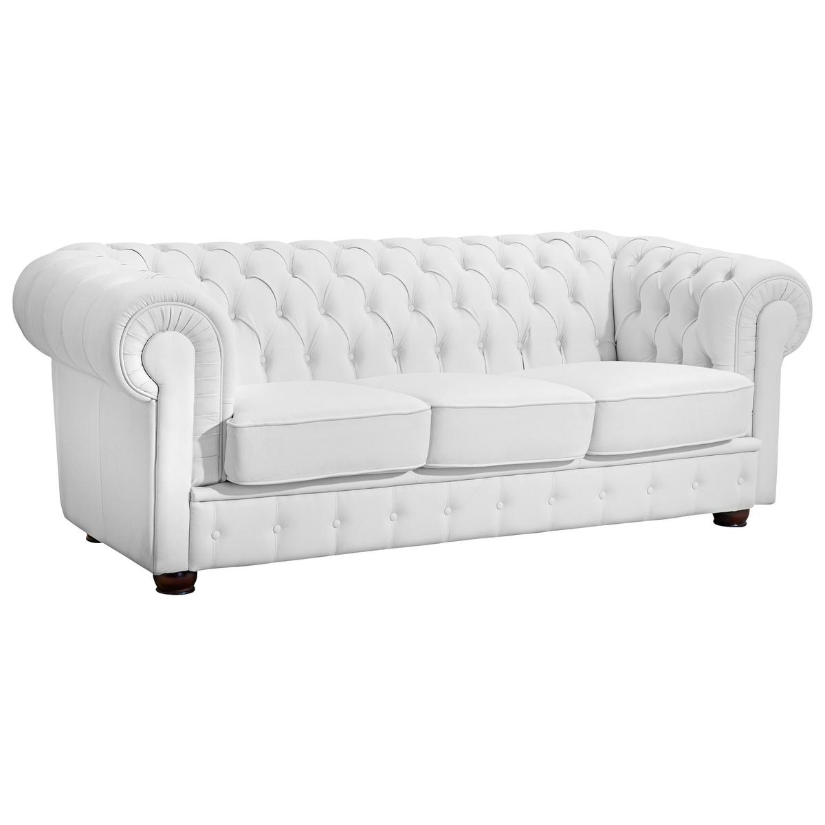 Chesterfield-Sofa Bridgeport Weiß 3-Sitzer, Lederlook - Nussbaumfarben/Weiß, Design, Textil (200/76/98cm) - Max Winzer