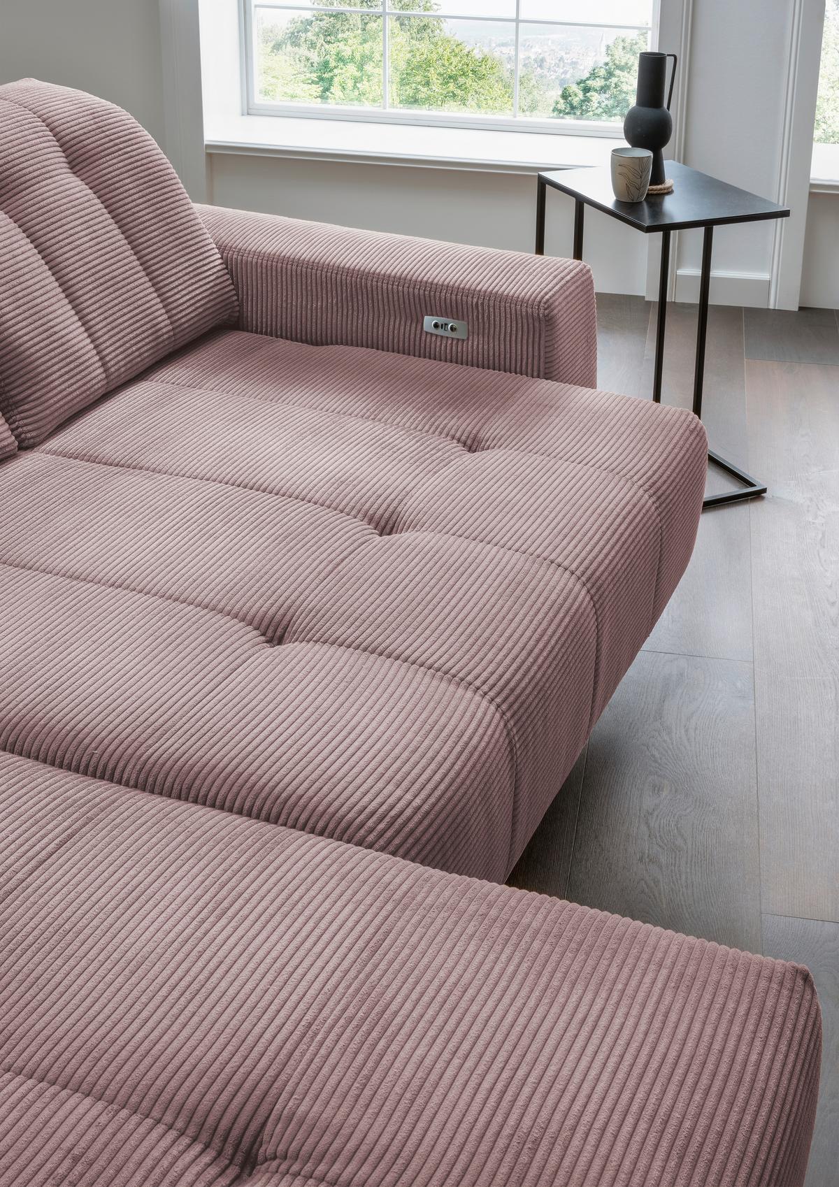 Ecksofa Mit Usb Anschluss Sano, Rosa, S: 200x261 Cm - Schwarz/Rosa, MODERN, Textil (200/261cm) - Livetastic