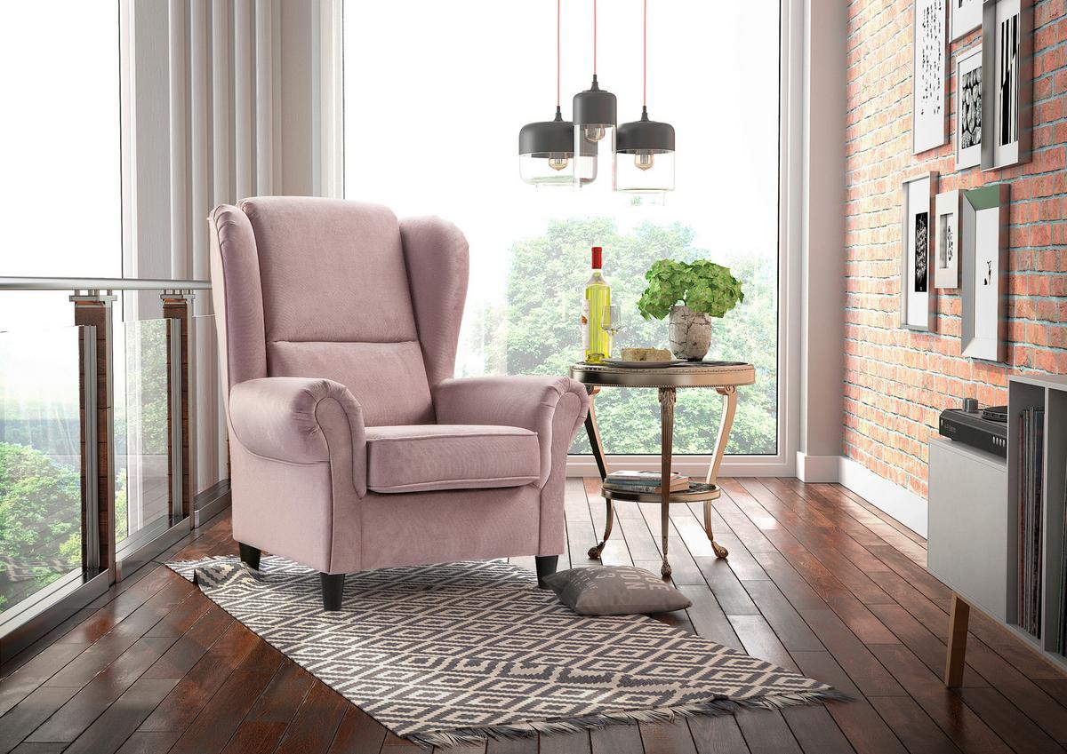 Ohrensessel Baron Rosa B: 94 cm - Schwarz/Rosa, Design, Textil (94/112/92cm) - MID.YOU