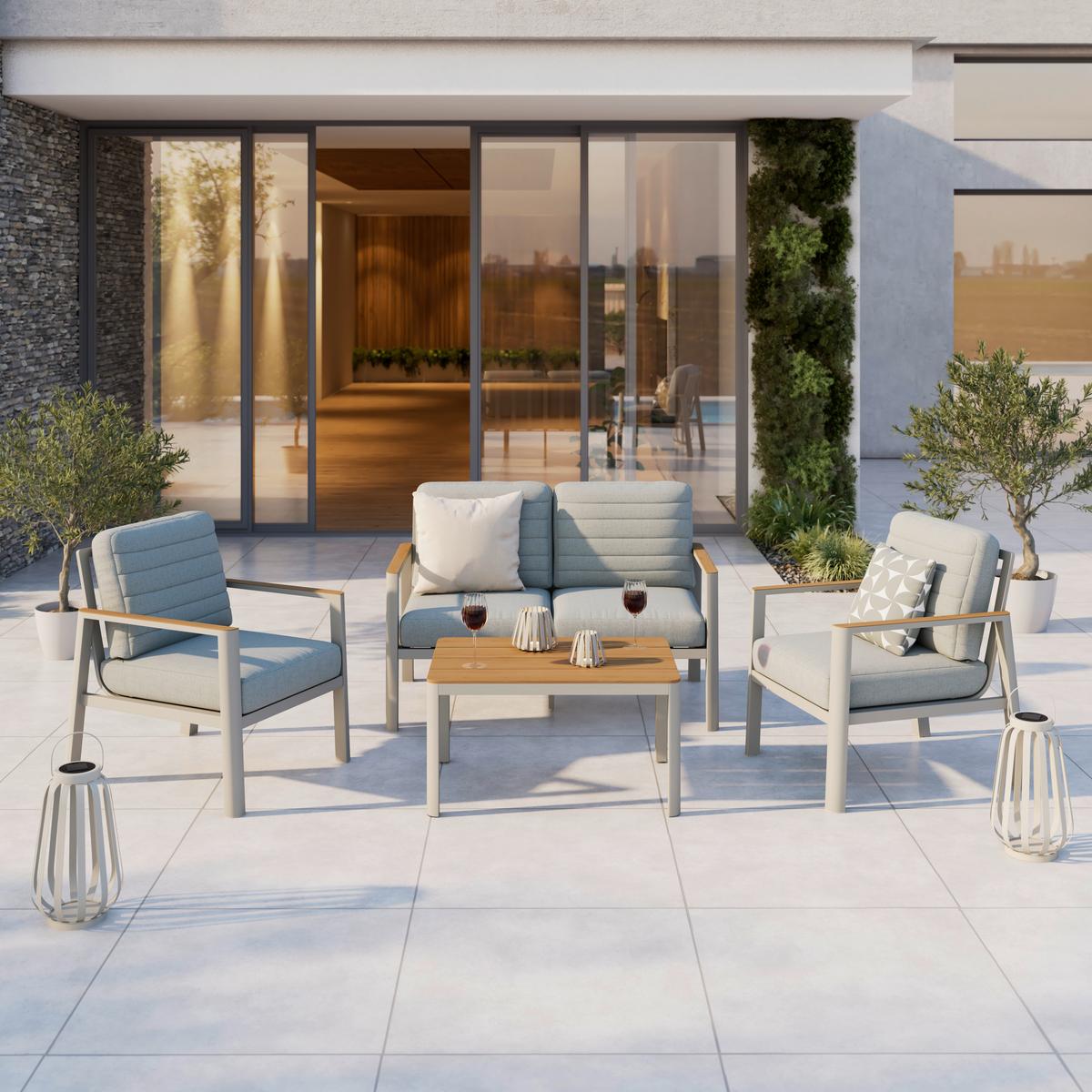 ZAHRADNÍ SADA GARDA - světle šedá/přírodní barvy, Moderní, kov/textil