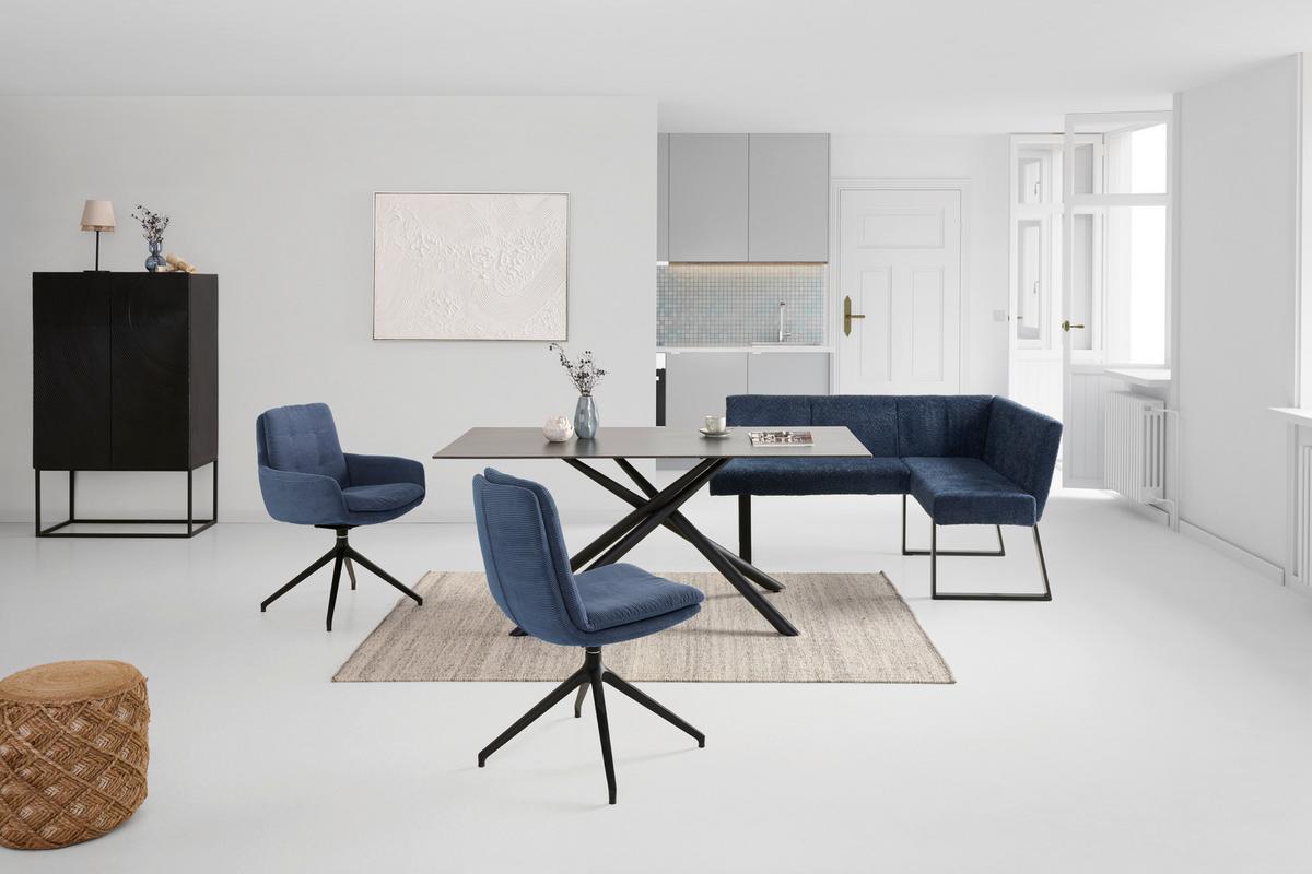 Eckbank Terri Dunkelblau, ca. 163x132 cm - Schwarz/Dunkelblau, KONVENTIONELL, Textil/Metall (160/130cm) - MID.YOU