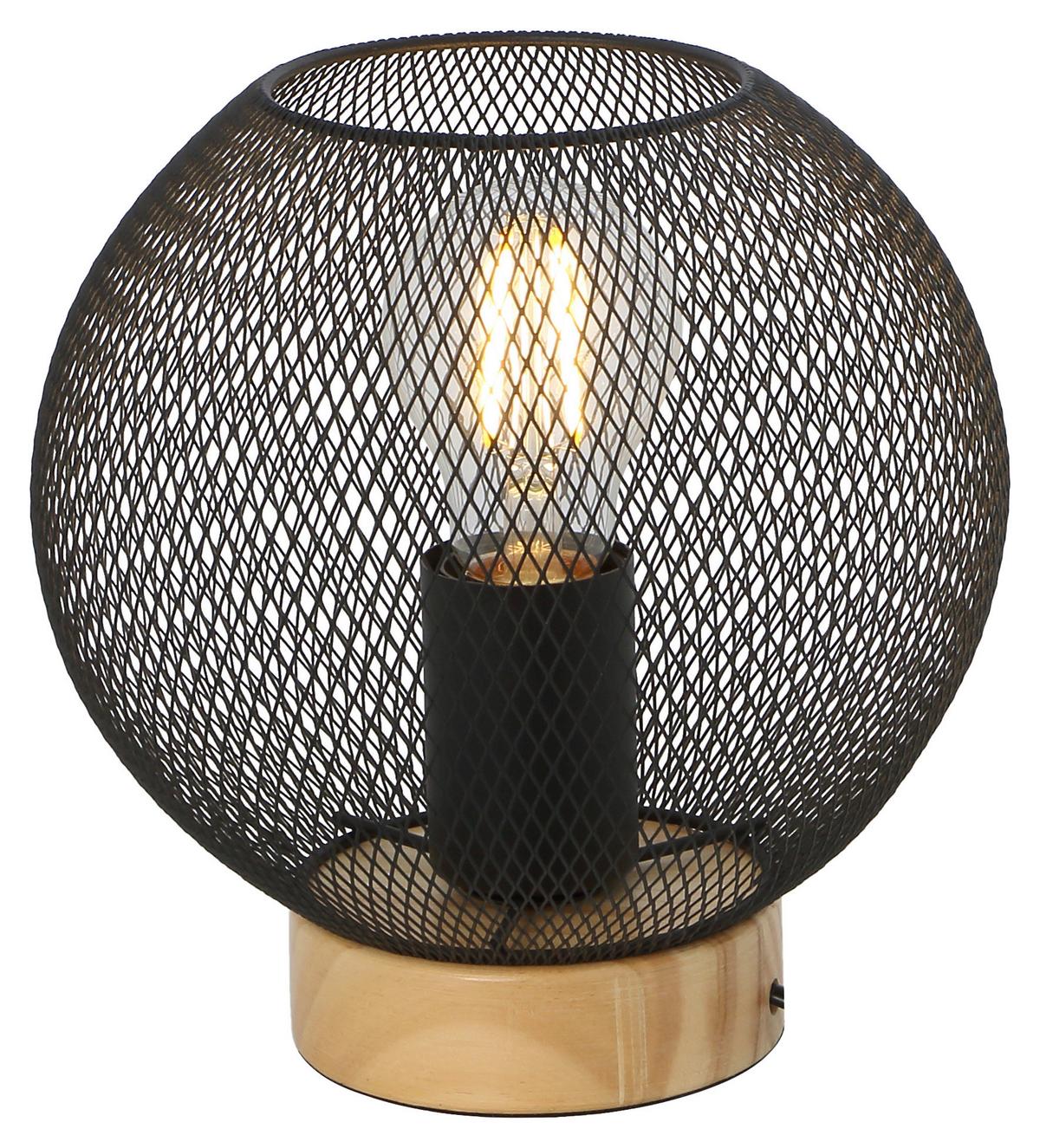 Tischlampe 15663t Schwarz Metall Mit Schalter - Schwarz/Braun, Basics, Holz/Metall (20/20cm) - Globo
