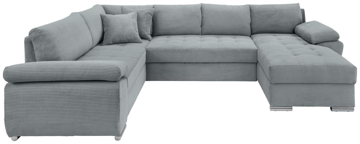 Wohnlandschaft Terana mit Schlaffunktion, Hellblau - Chromfarben/Hellblau, KONVENTIONELL, Textil (219/305/157cm) - Livetastic