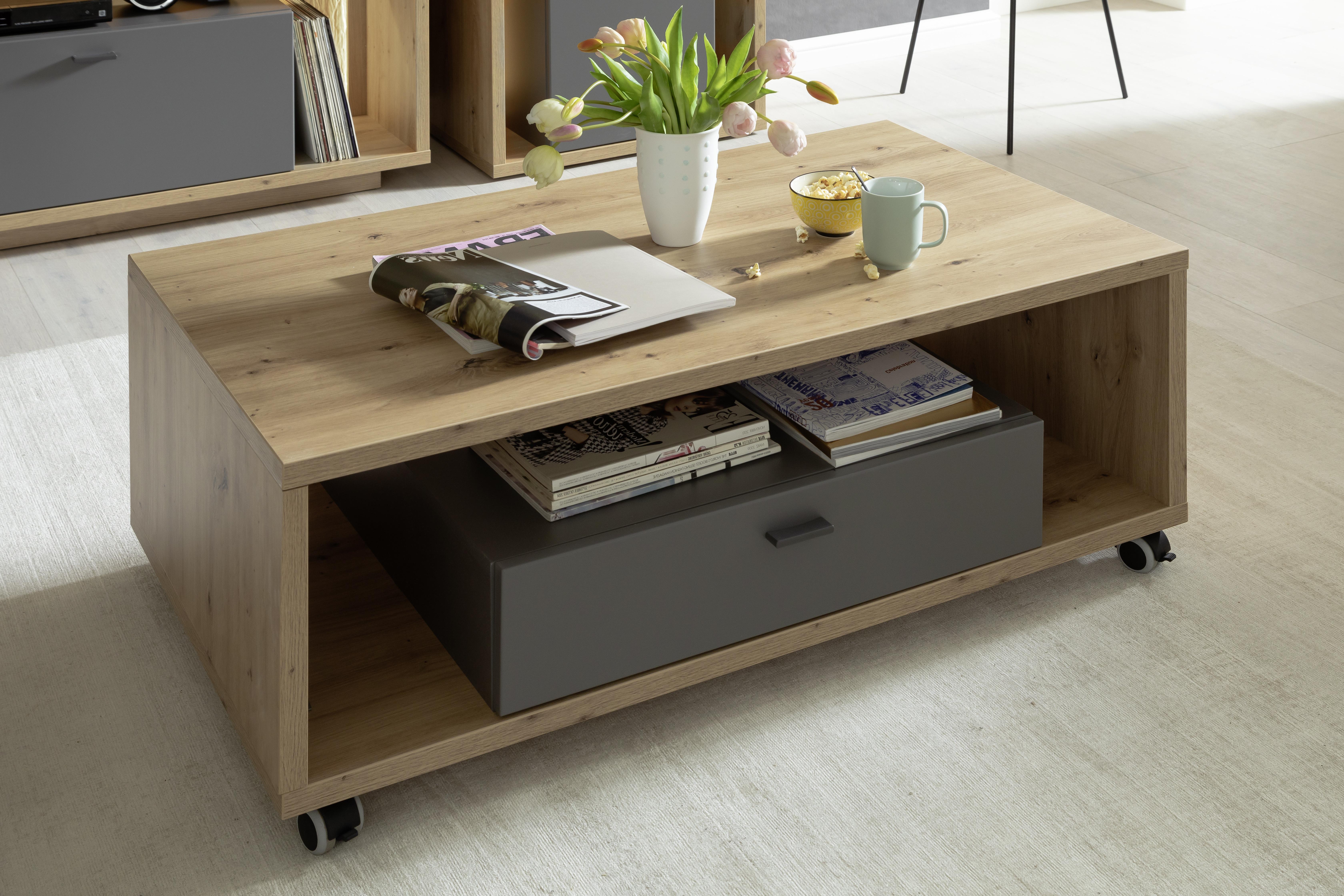 Couchtisch Lizzano 115x65 cm Grau/Eiche Dekor - Eichefarben/Grau, Design, Holzwerkstoff/Kunststoff (115/65/43cm) - MID.YOU