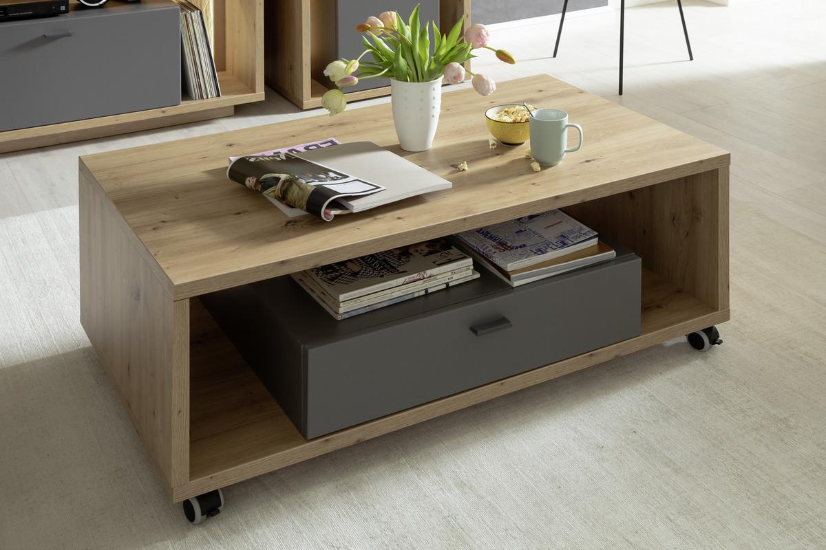 Couchtisch Lizzano 115x65 cm Grau/Eiche Dekor - Eichefarben/Grau, Design, Holzwerkstoff/Kunststoff (115/65/43cm) - MID.YOU