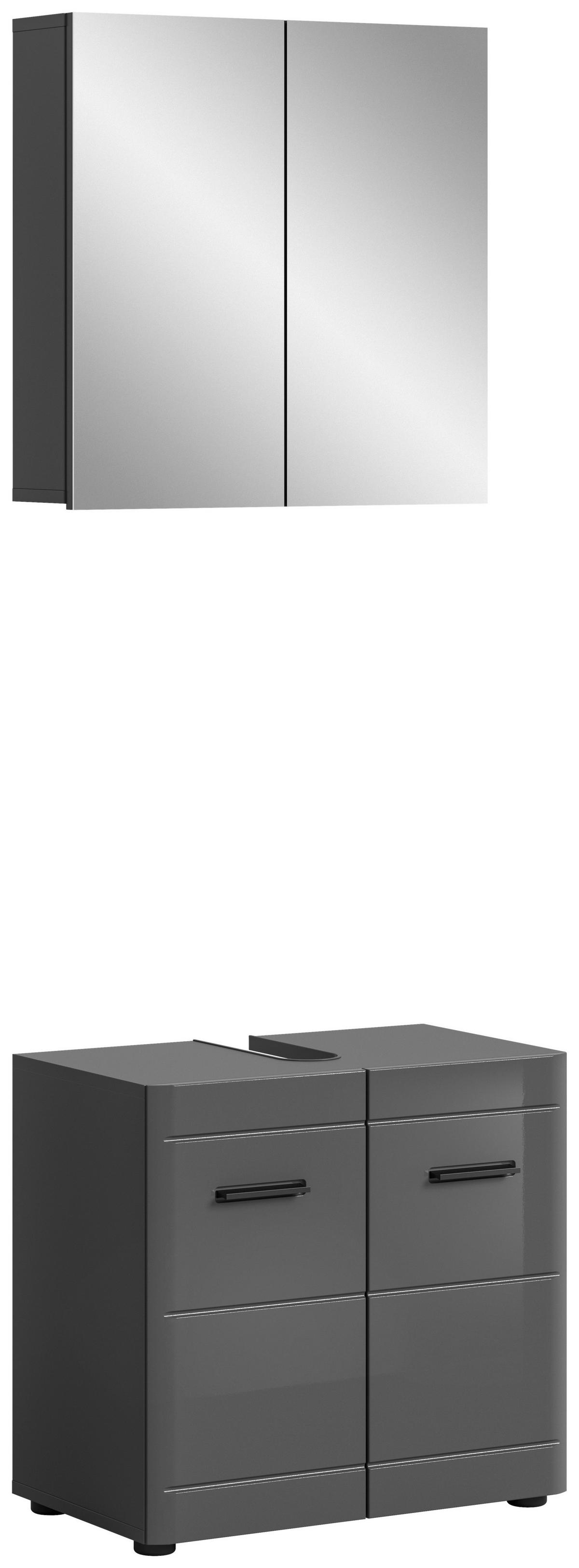 Badezimmer Soft Grau Hg B: 60 cm - Grau Hochglanz/Schwarz, MODERN, Holzwerkstoff (60cm) - MID.YOU