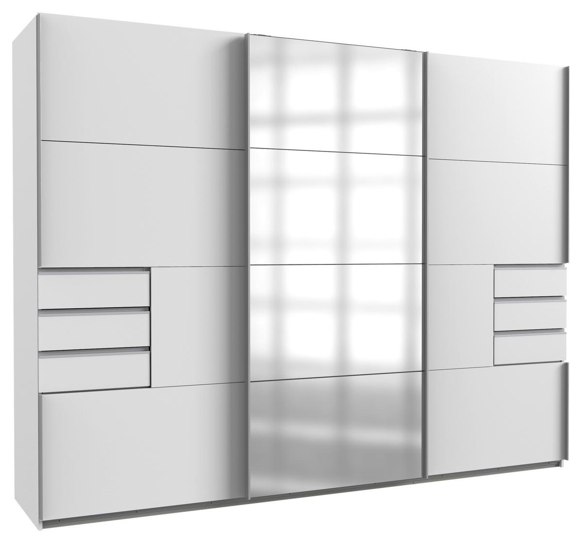 Schwebetürenschrank mit Spiegel 270 cm Saigon Weiß - Klar/Alufarben, KONVENTIONELL, Glas/Holzwerkstoff (270/208/64cm) - MID.YOU
