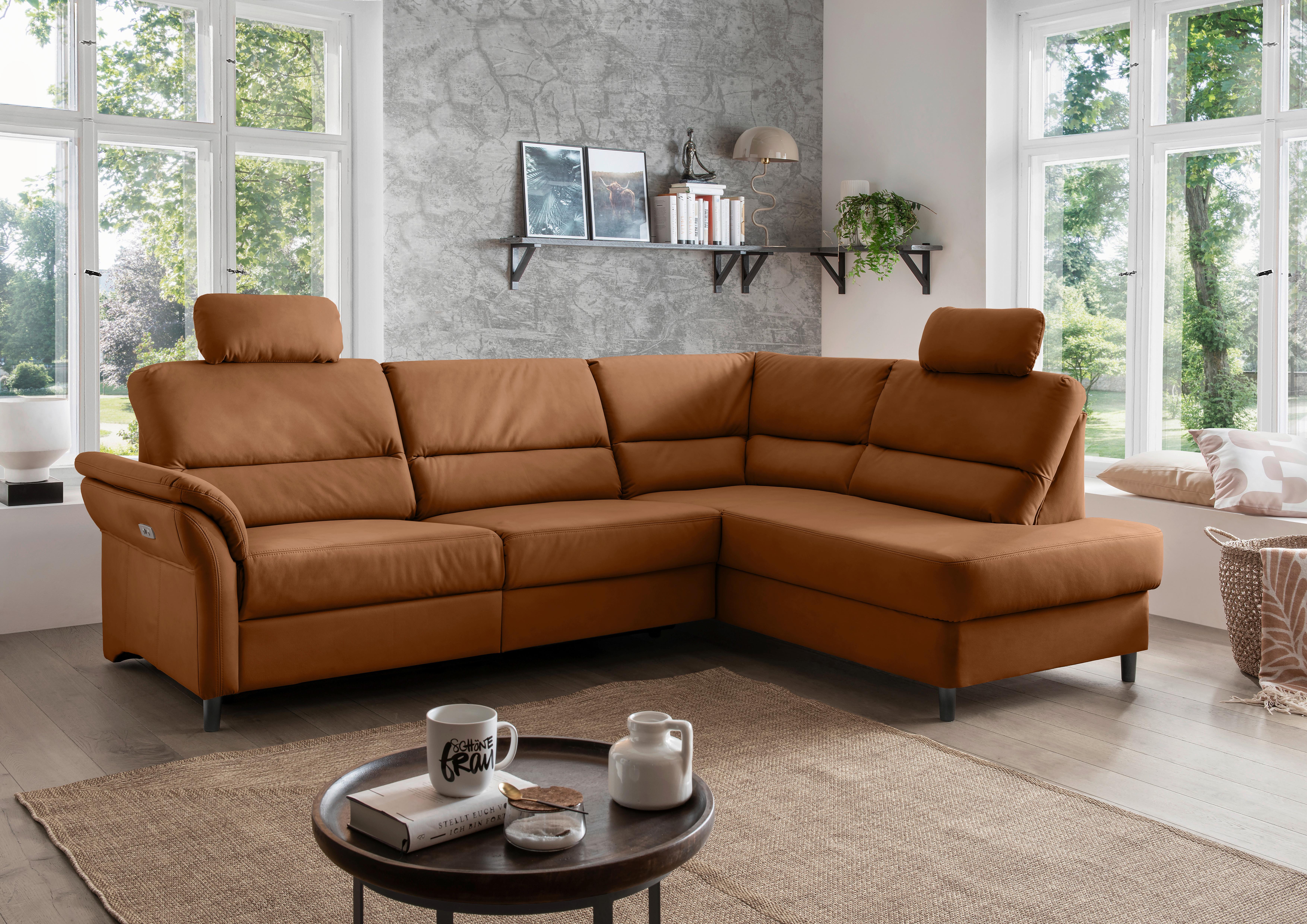 Ecksofa Cavoli, Cognac S: 266x190 cm - Cognac/Schwarz, MODERN, Textil (266/190cm) - Livetastic