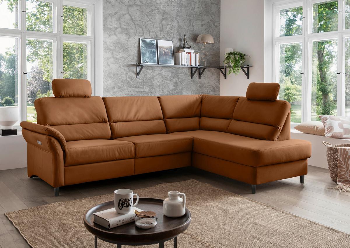 Ecksofa Cavoli, Cognac S: 266x190 cm - Cognac/Schwarz, MODERN, Textil (266/190cm) - Livetastic