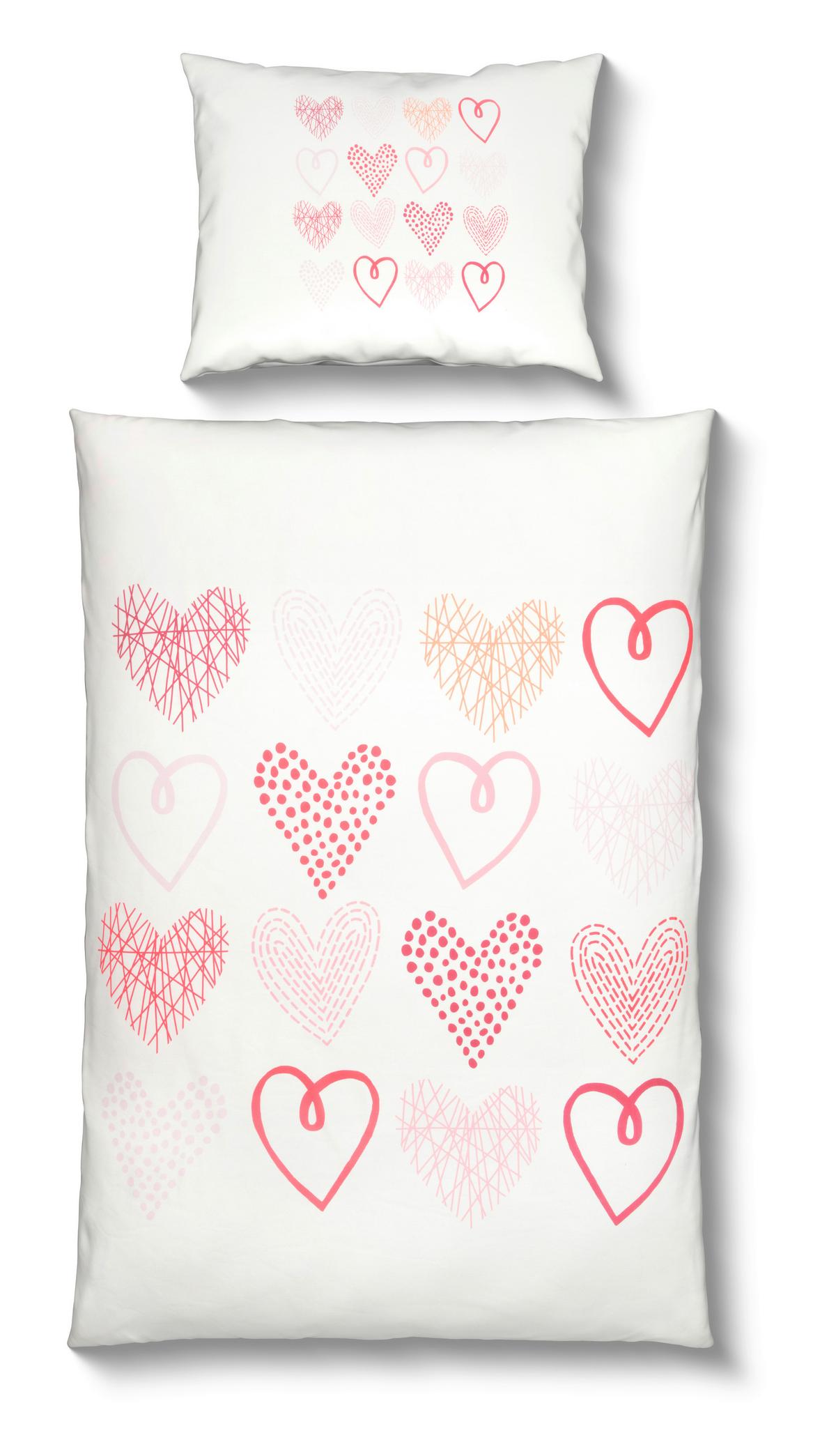 Bettwäsche Hearts - Rot/Weiß, MODERN, Textil - Luca Bessoni