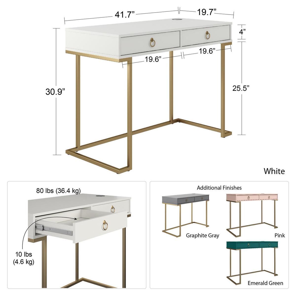 Schreibtisch Camila Graphitfarben 106 cm - Goldfarben/Graphitfarben, Design, Holzwerkstoff/Metall (106/79/50cm) - MID.YOU