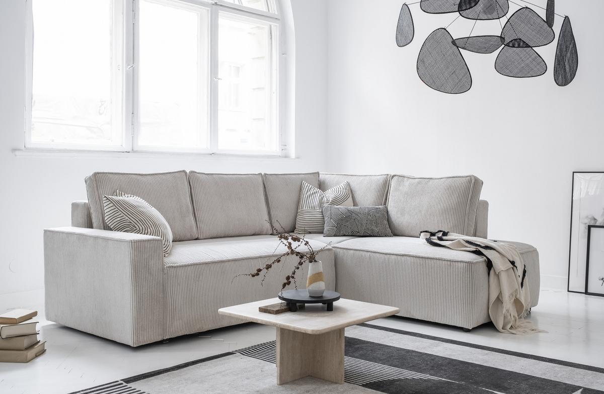 Sedačka OLIVER, pravá, béžová farba - čierna/béžová, Design, textil/plast (247/194cm) - MID.YOU