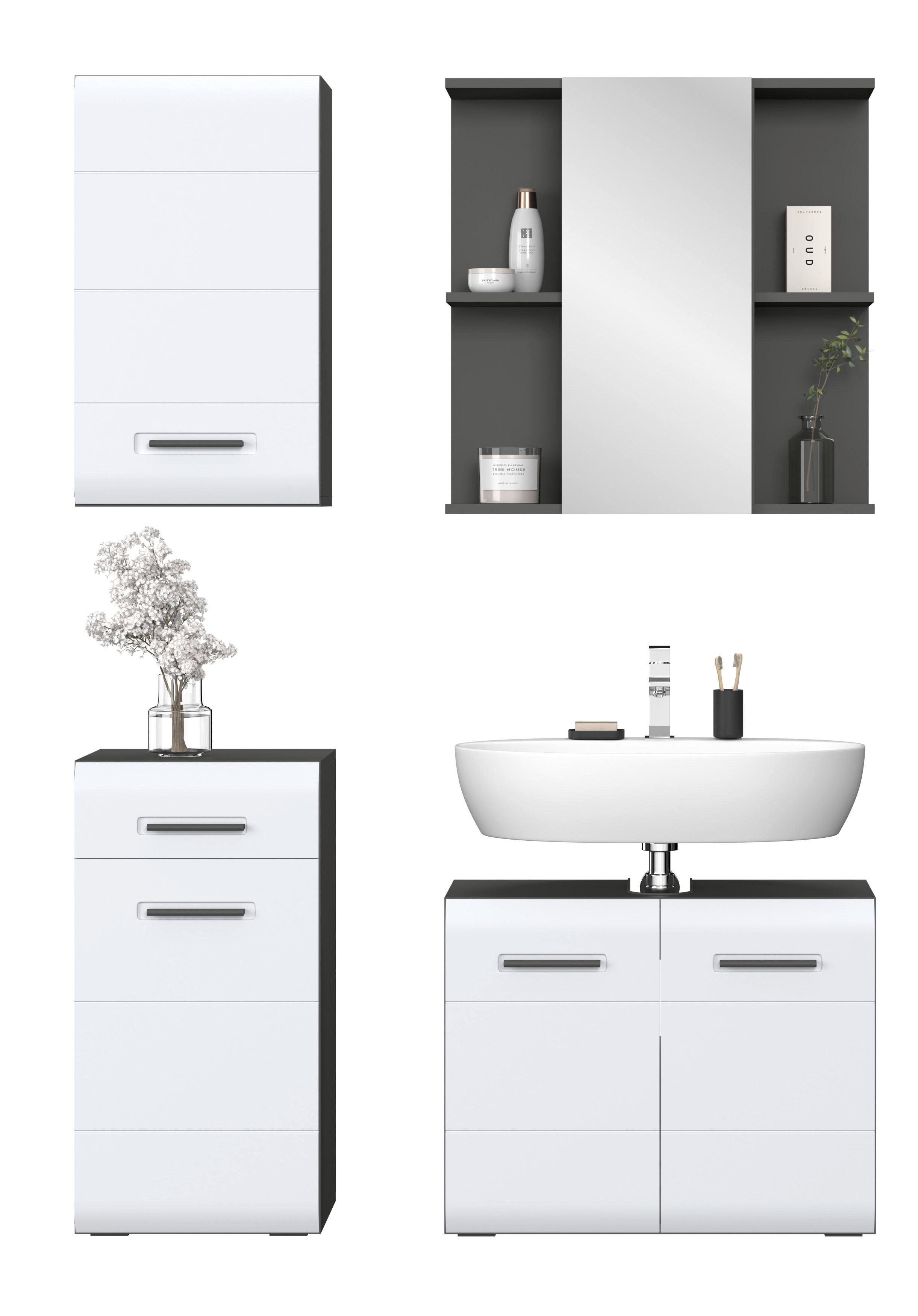 Badezimmer Pearl New Snol Anthrazit, Weiß 4-Teilig - Anthrazit/Weiß, KONVENTIONELL, Holzwerkstoff (110/188,5/29,6cm)