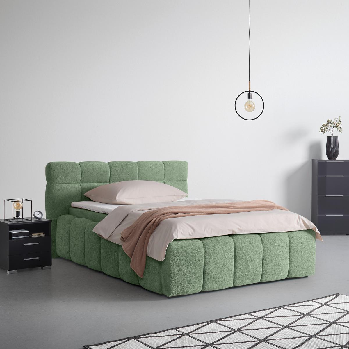 Čalúnená posteľ MONTE 120x200, zelená - čierna/zelená, Konventionell, textil/plast (120/200cm) - Based