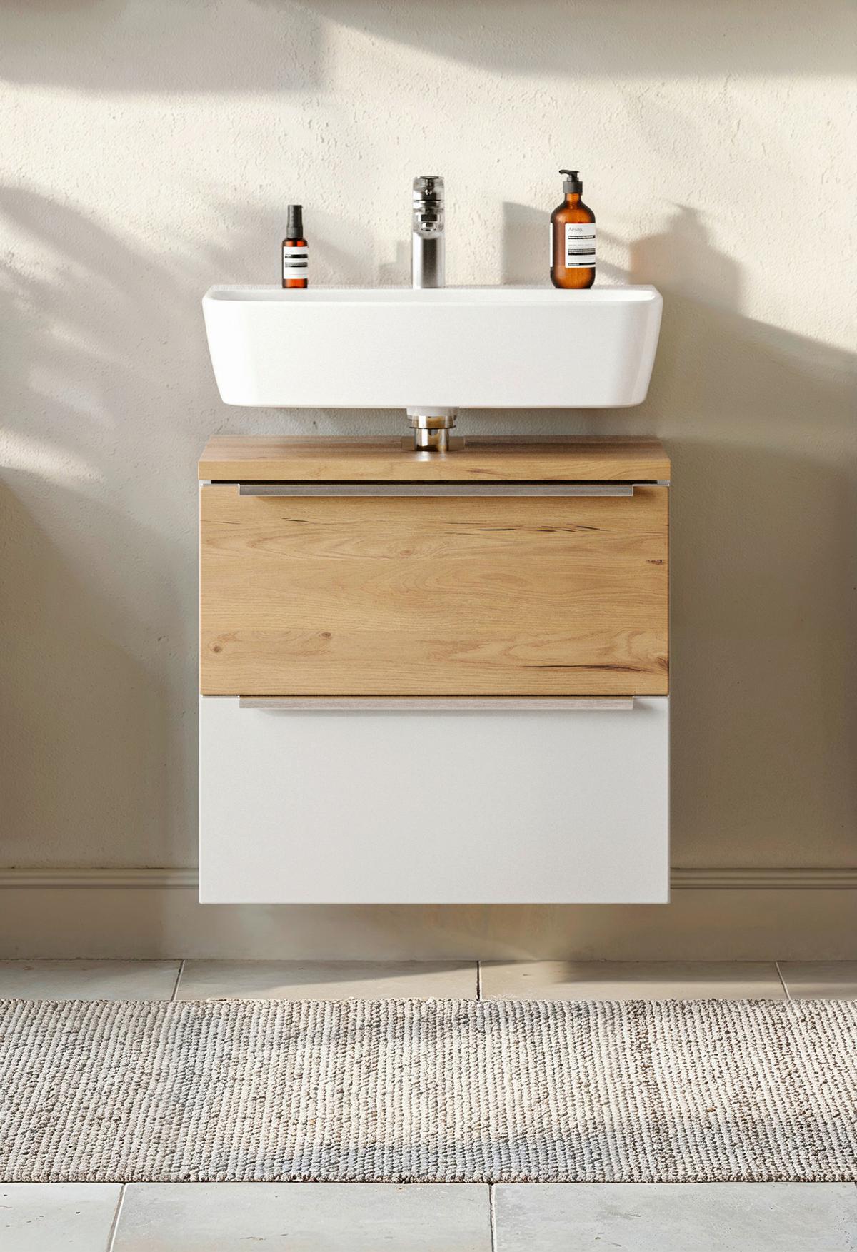 WASCHBECKENUNTERSCHRANK Verona Weiß/Wildeiche B: 60cm - Wildeiche/Weiß, Trend, Holzwerkstoff (60/54/35cm) - Held