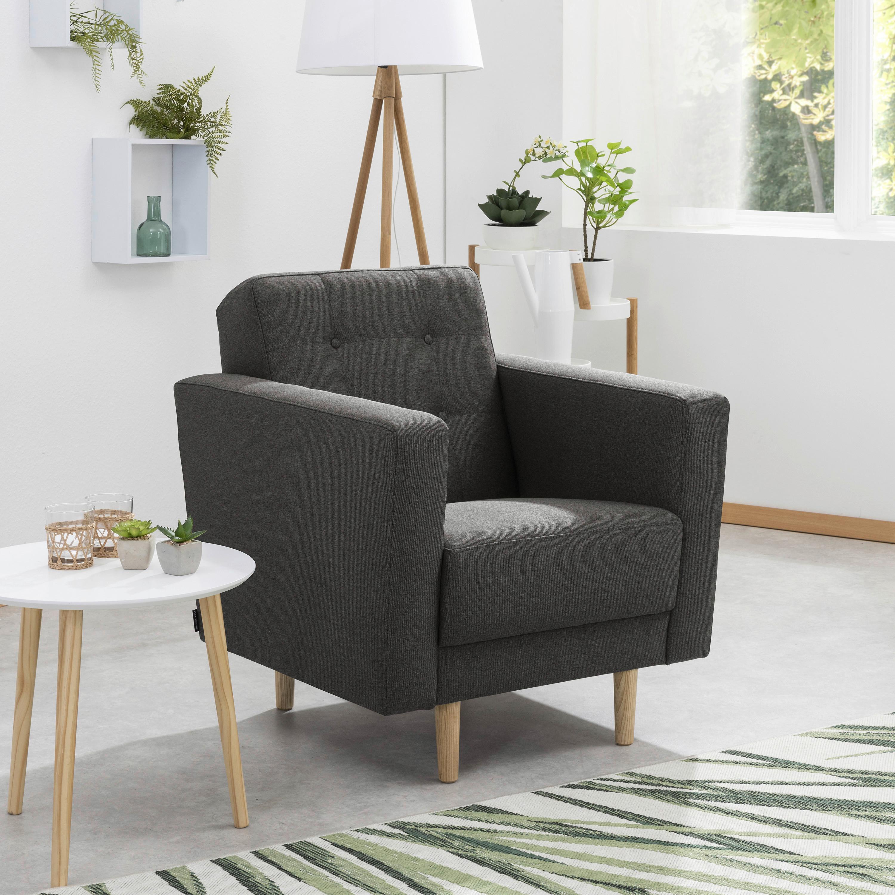 Polstersessel Mit Armlehnen Jasmin Flachgewebe Anthrazit - Eschefarben/Anthrazit, MODERN, Textil (75/81/83cm) - Max Winzer