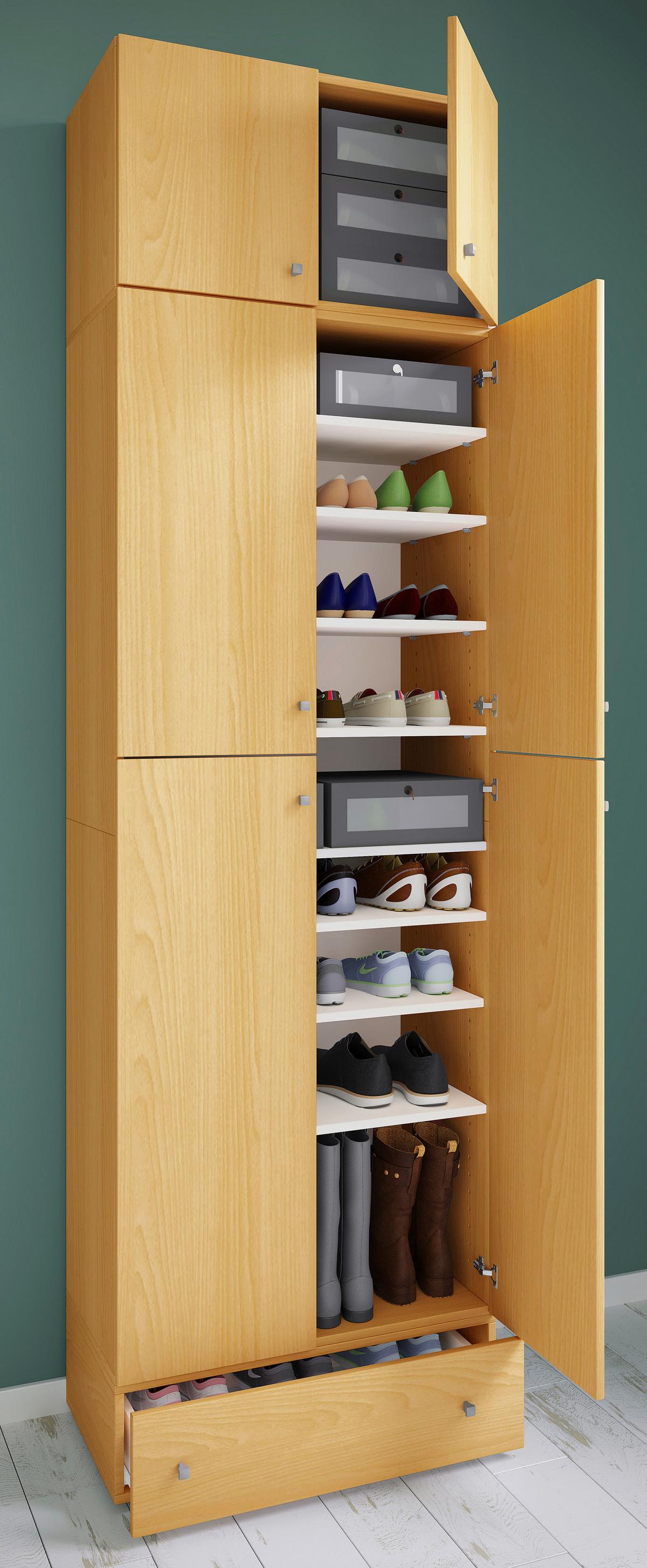 Schuhschrank Lona XXL Buche Dekor B: 70 cm - Buchefarben/Schwarz, MODERN, Holzwerkstoff (70/240/39cm) - MID.YOU