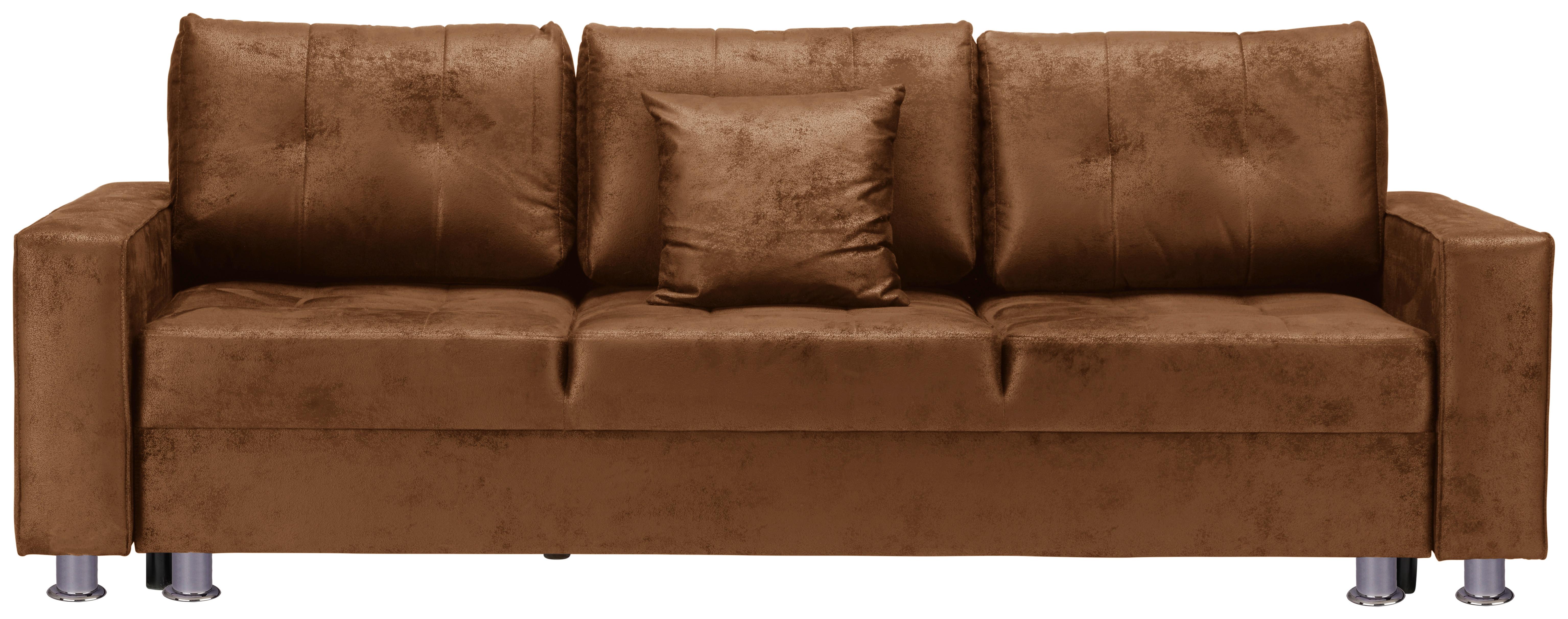 3-Sitzer-Sofa mit Bettkasten + Schlaffunktion Francesco Braun - Chromfarben/Braun, MODERN, Textil (236/86/98cm) - Livetastic