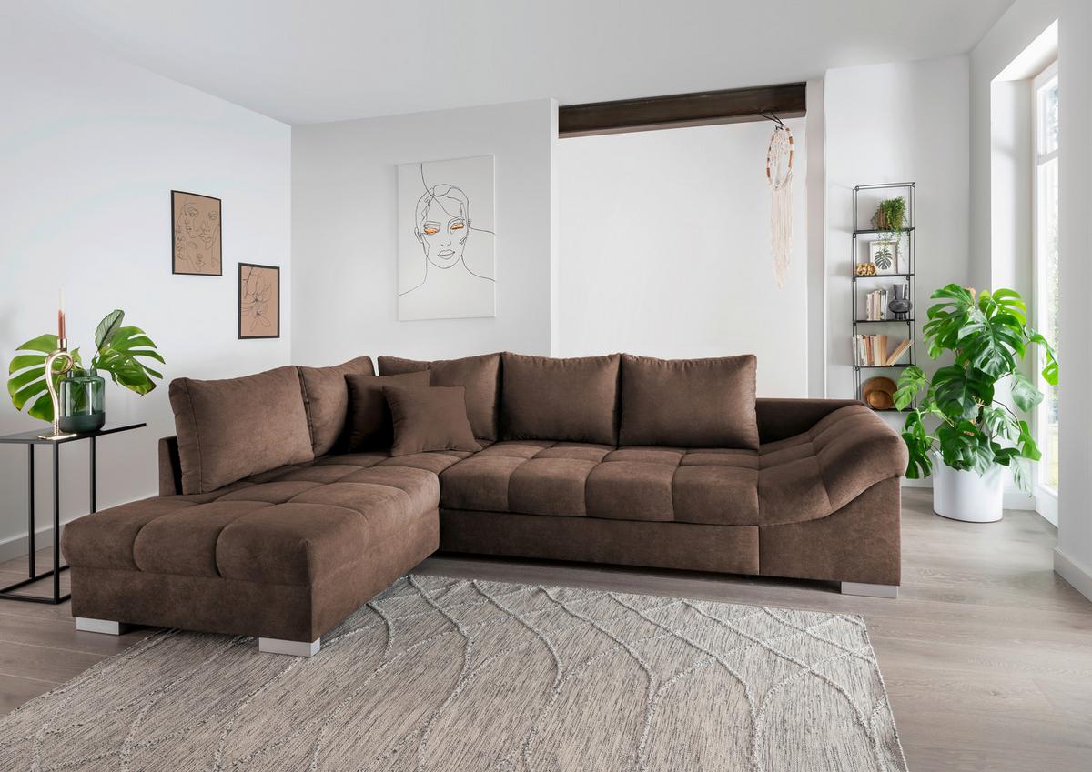Eckschlafsofa Alvito Braun S: 202/298 cm - Silberfarben/Braun, Design, Textil (202/298cm) - MID.YOU