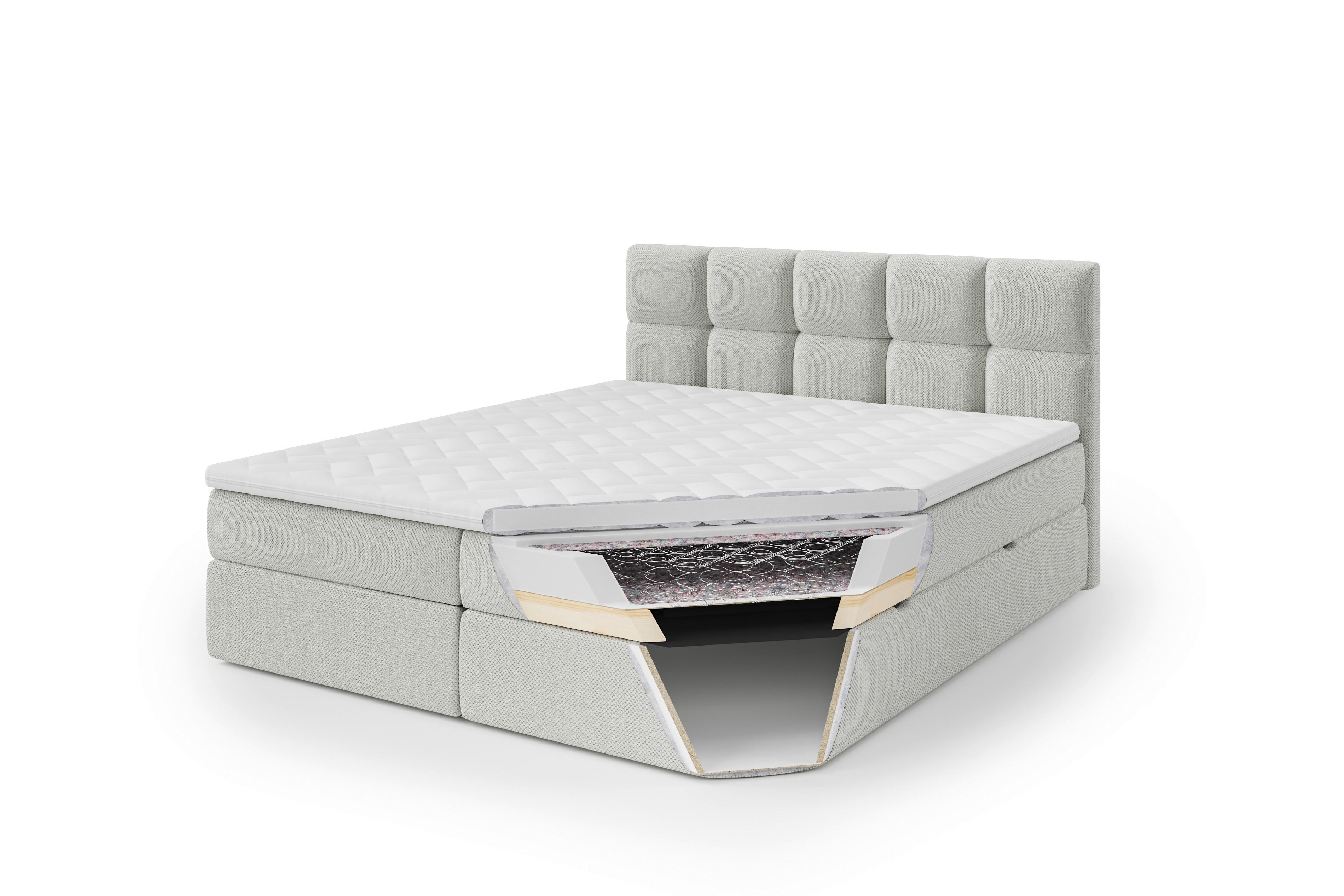 Boxbett Mit Topper & Bettkasten 180x220 Lorie - Hellgrau/Schwarz, LIFESTYLE, Holz/Holzwerkstoff (180/220cm) - Livetastic