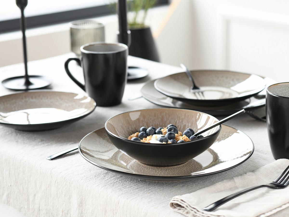 Kombiservice Malmö Beige Steinzeug, 4 Pers., 16-Teilig - Beige/Schwarz, Basics, Keramik - Creatable