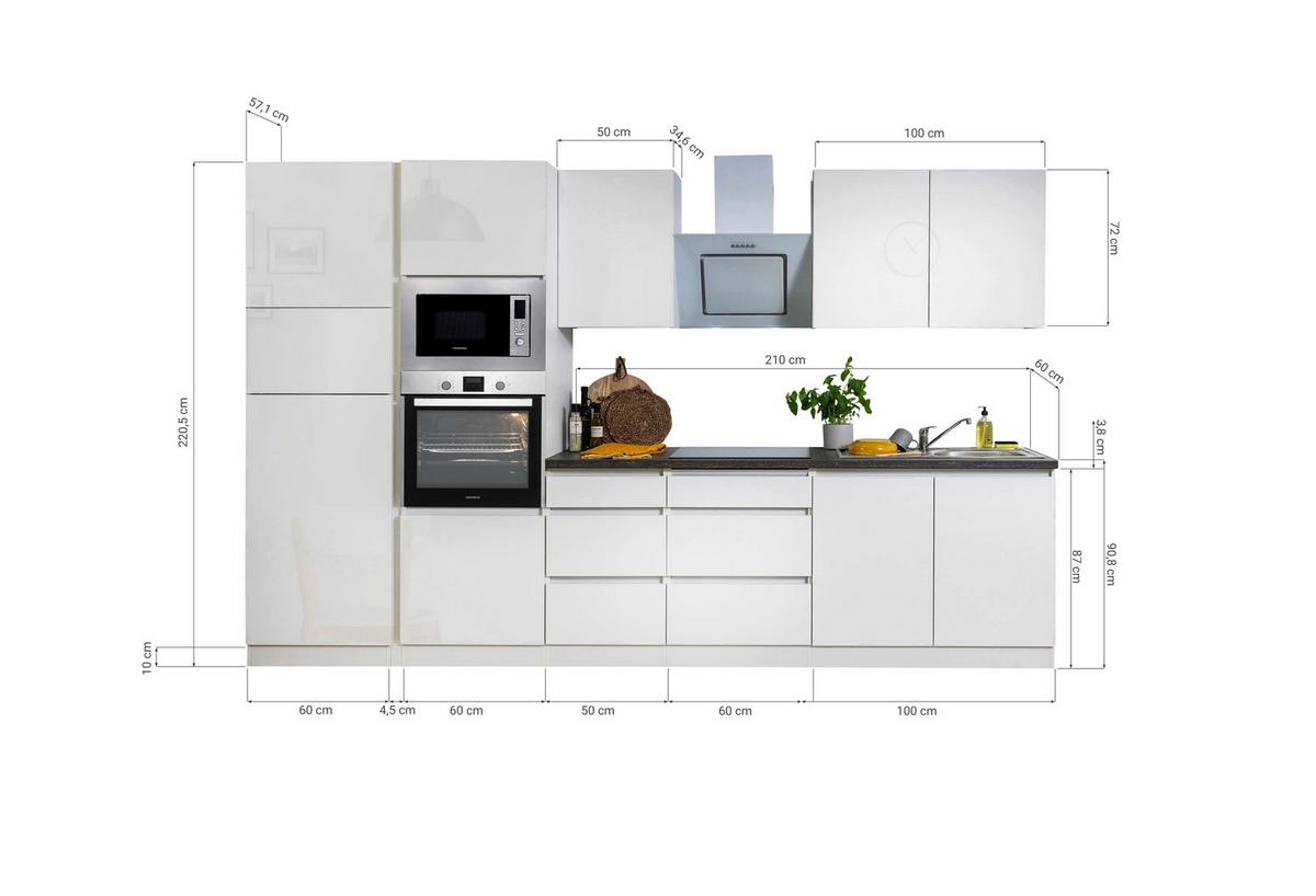 Küchenblock Lorena Küchenblock 335 cm - Schwarz Hochglanz/Graphitfarben, Basics, Holzwerkstoff (335cm) - Respekta