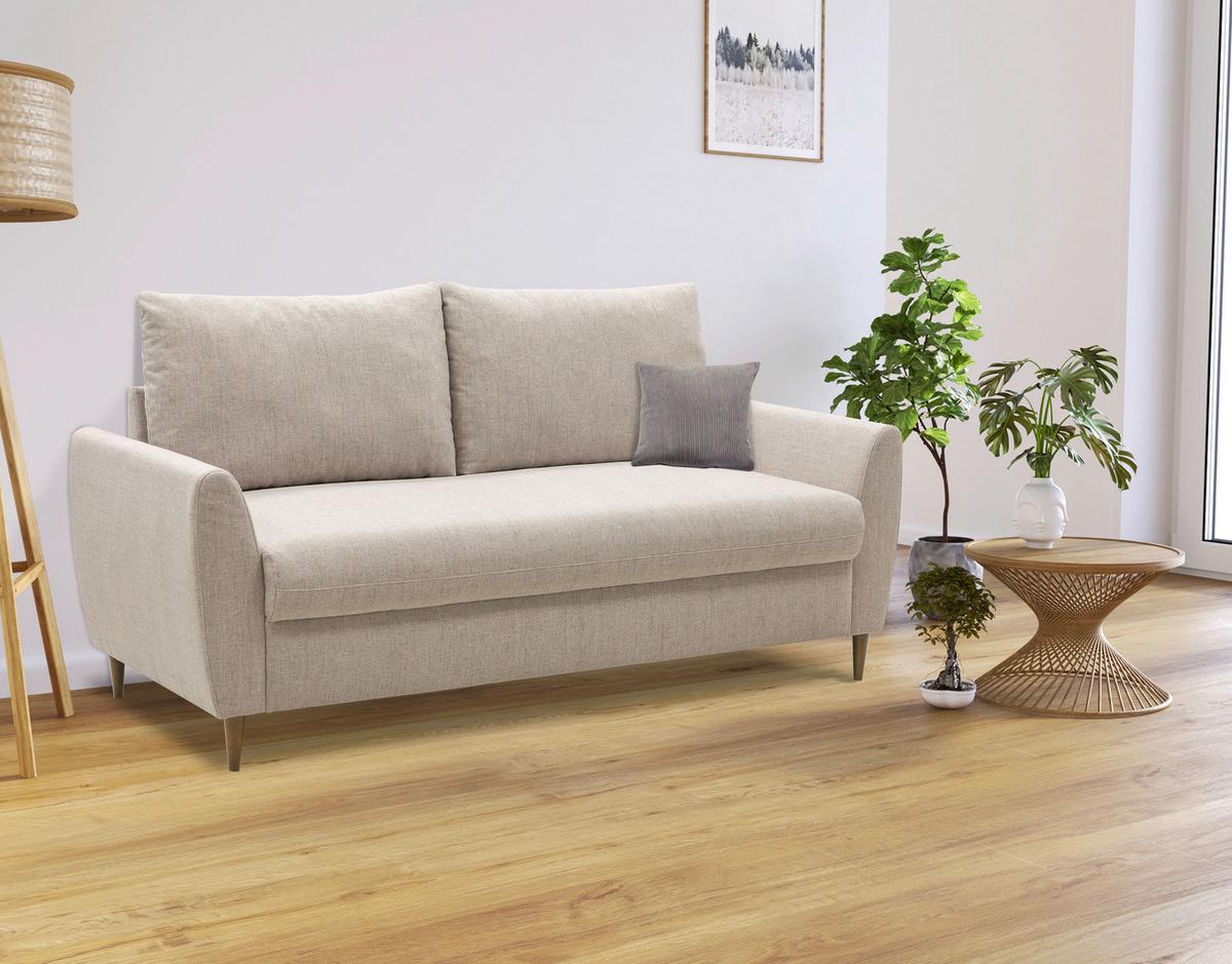 3-Sitzer Sofa beige, B: 180cm - Beige/Walnussfarben, KONVENTIONELL, Holz/Holzwerkstoff (180/92/78cm)