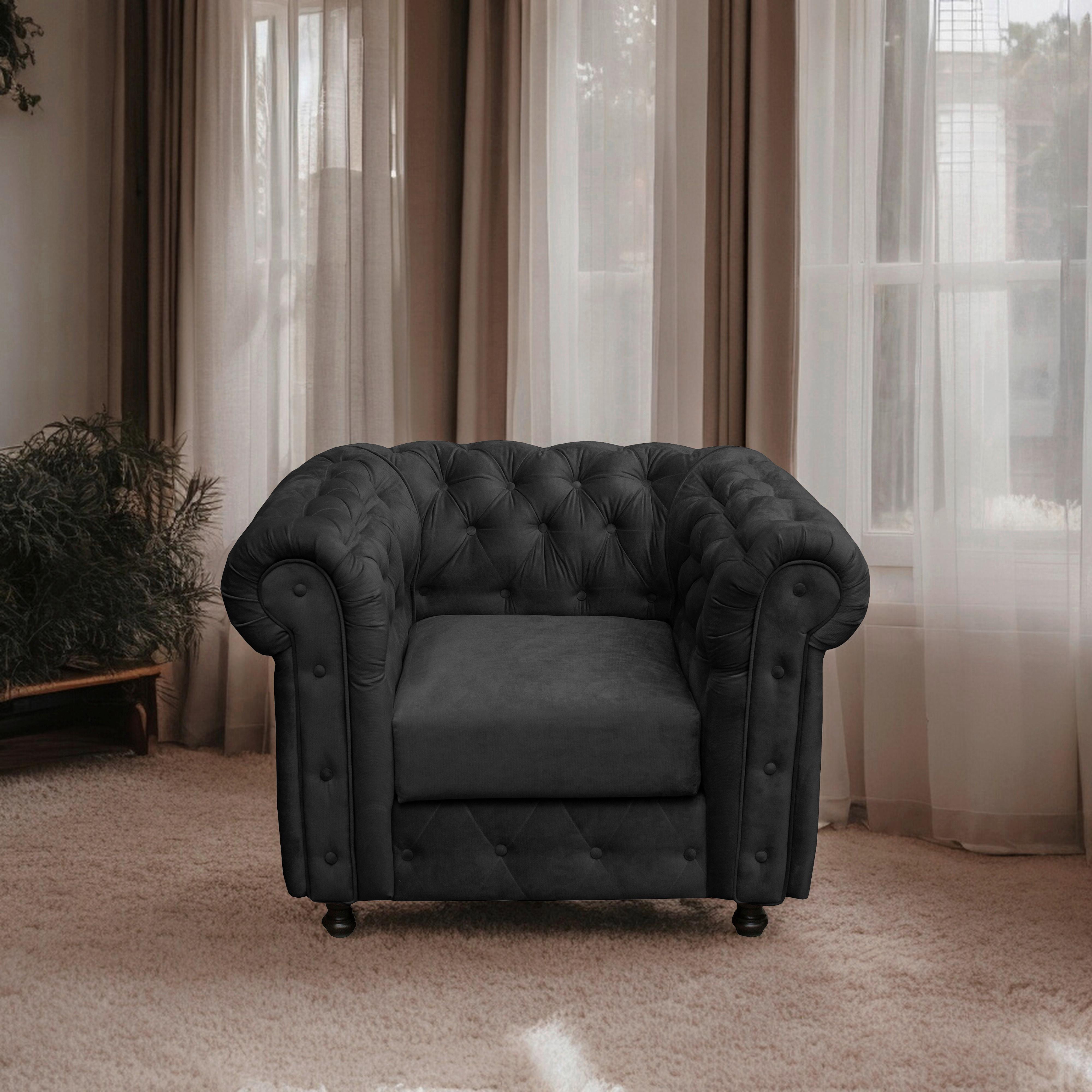 Chesterfield-Sessel Cardiff - Wengefarben/Anthrazit, Basics, Textil (110/80/90cm) - P & B