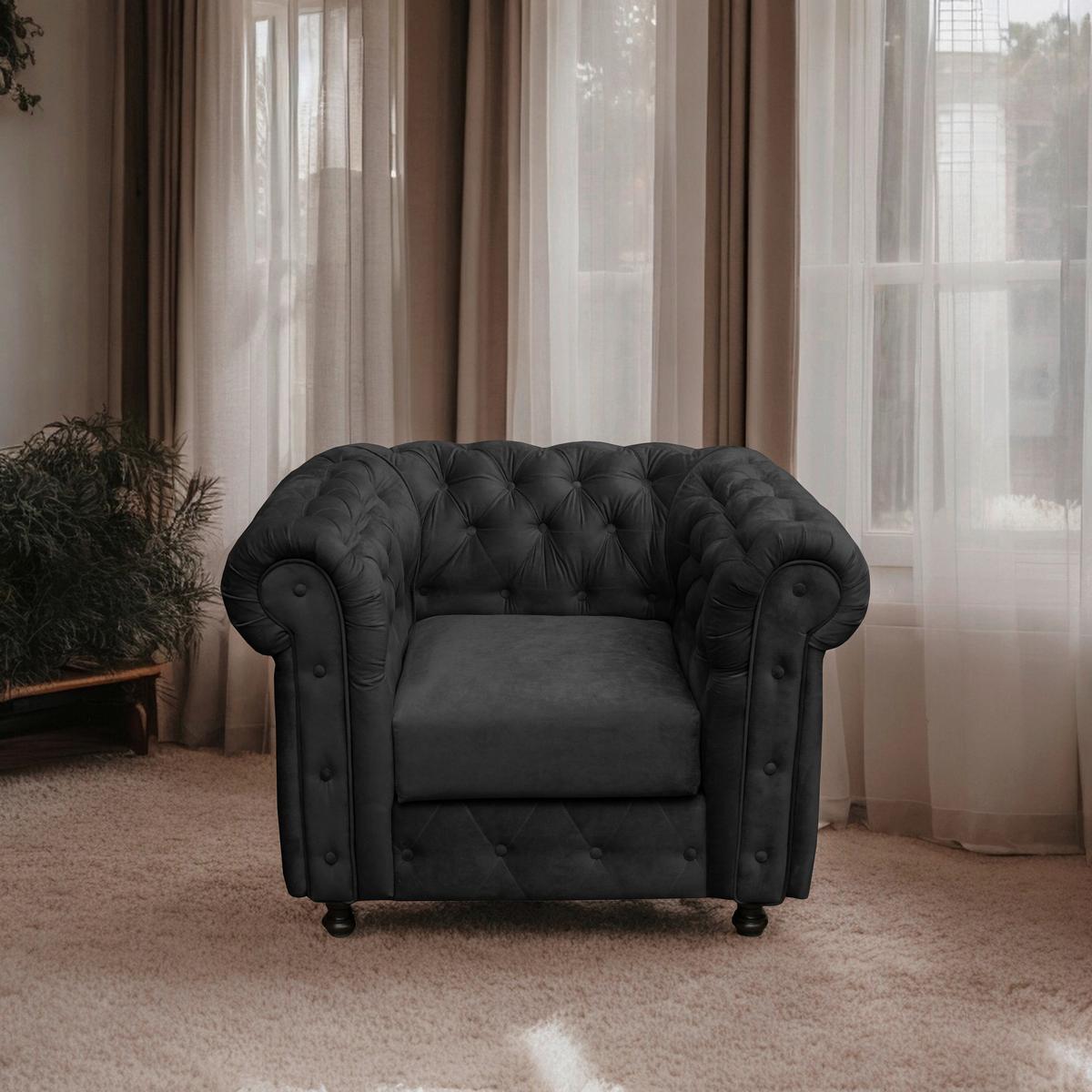 Chesterfield-Sessel Cardiff - Wengefarben/Anthrazit, Basics, Textil (110/80/90cm) - P & B