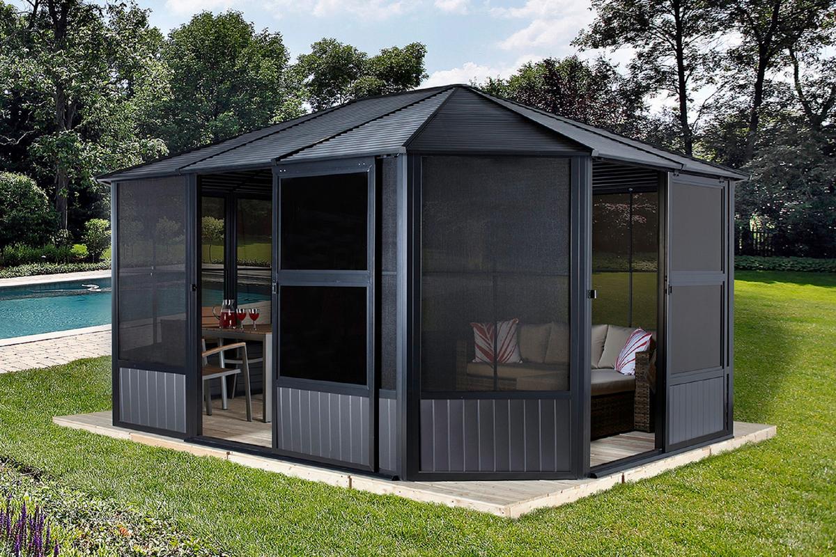 Pavillon Charleston 489x384 Cm Wetterfest Gartenpavillon - Anthrazit, Basics, Metall (489/281/384cm)