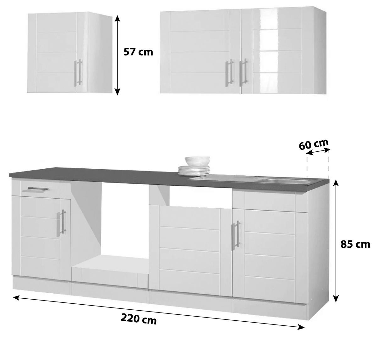 Küchenleerblock Nevada Weiß B: 220 Cm - Weiß Hochglanz/Anthrazit, MODERN, Holzwerkstoff (220cm) - Held