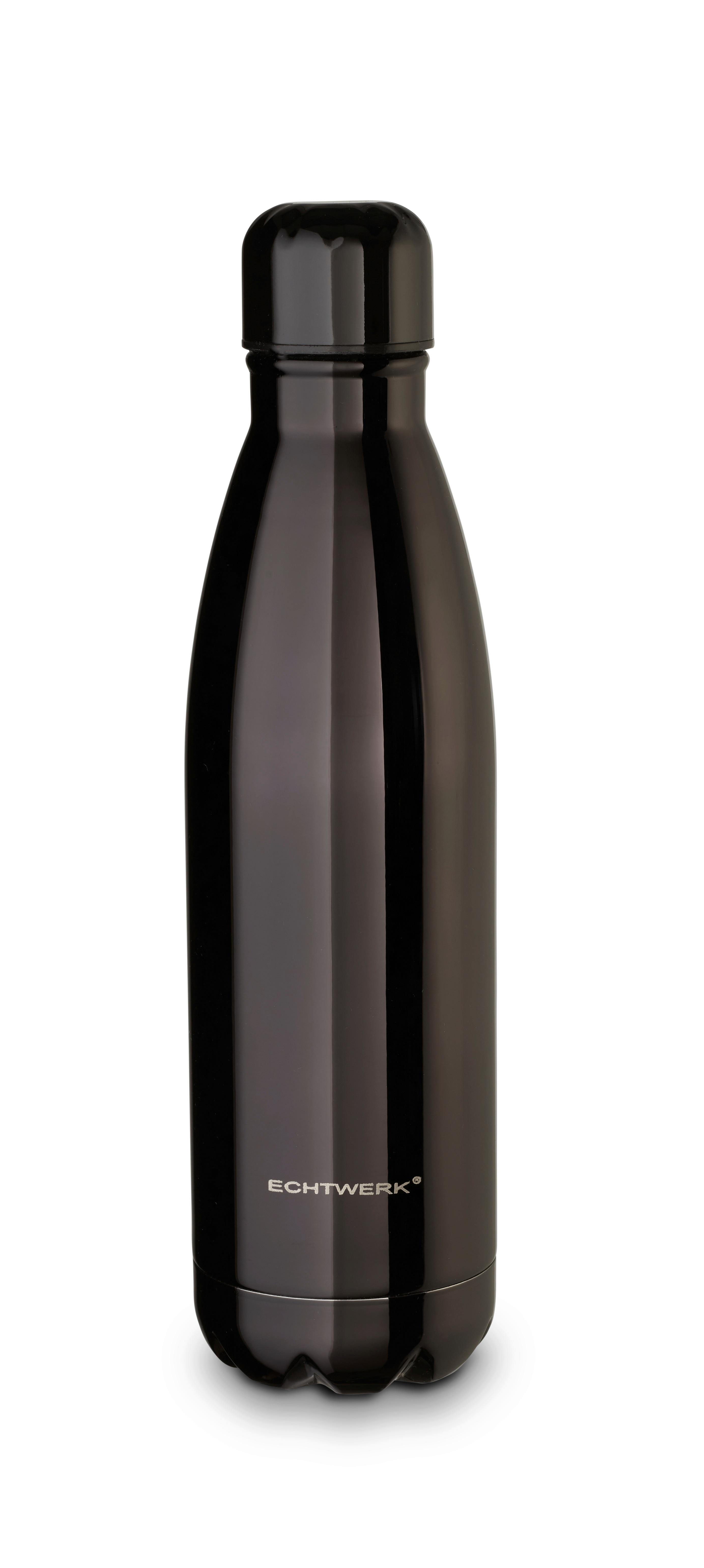 Trink-/Isolierflasche„SHINY“ Metall, Schwarz, 0,5 Liter - Schwarz Hochglanz, Basics, Metall (26,7/7,3/26,7cm) - Echtwerk